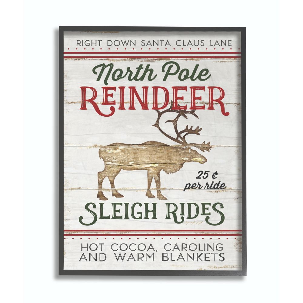 Stupell Industries North Pole Reindeer Wood Texture Holiday Christmas Word DesignFramed Wall Art By Artist Jennifer Pugh