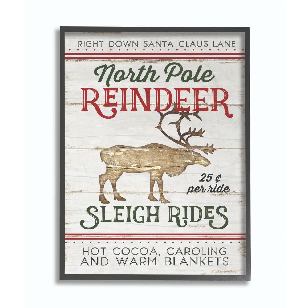 North Pole Reindeer Christmas Print with Black Frame