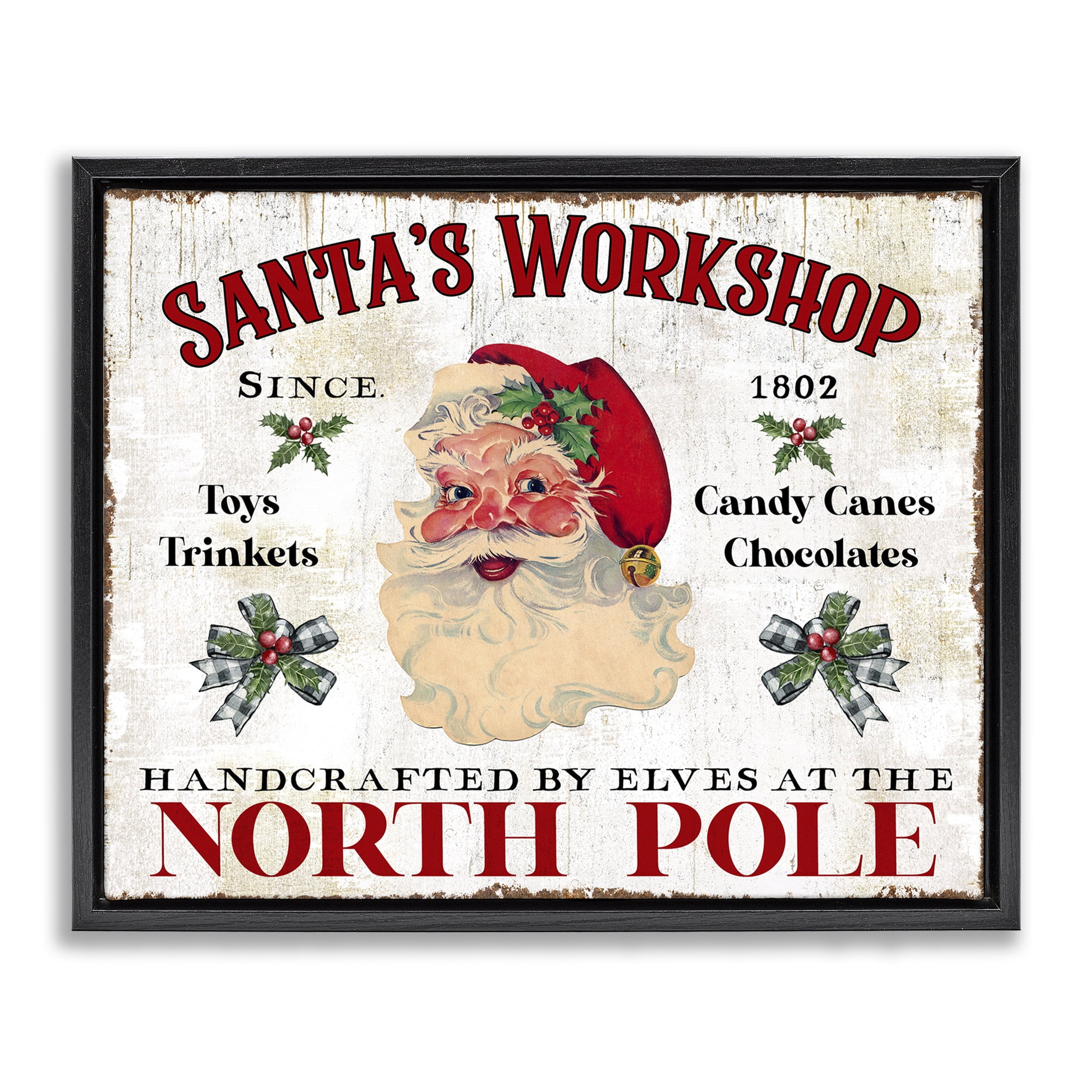 Stupell Industries North Pole Santa's Workshop Holiday Painting Black Floater Framed Canvas Art Prints Wall Art, 21 x 17
