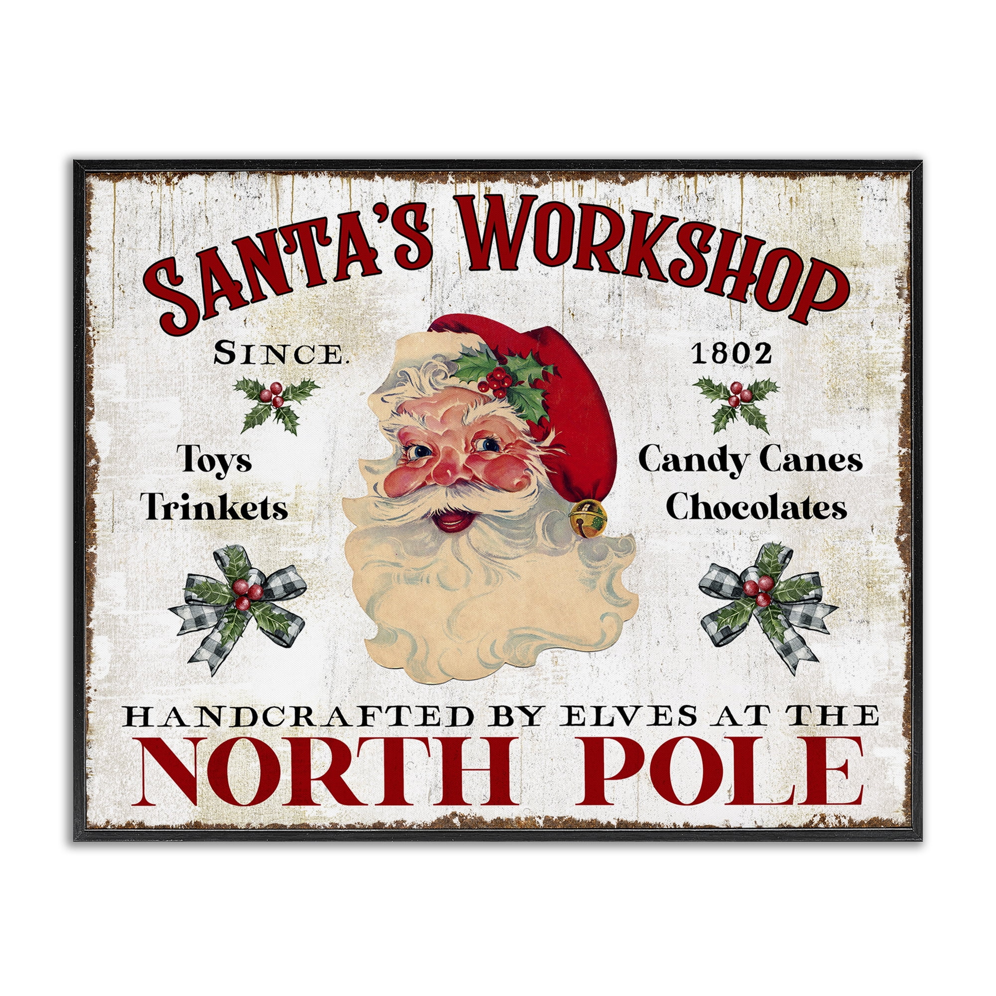 Stupell Industries North Pole Santa's Workshop Holiday Painting Black Framed Art Prints Wall Art, 30 x 24