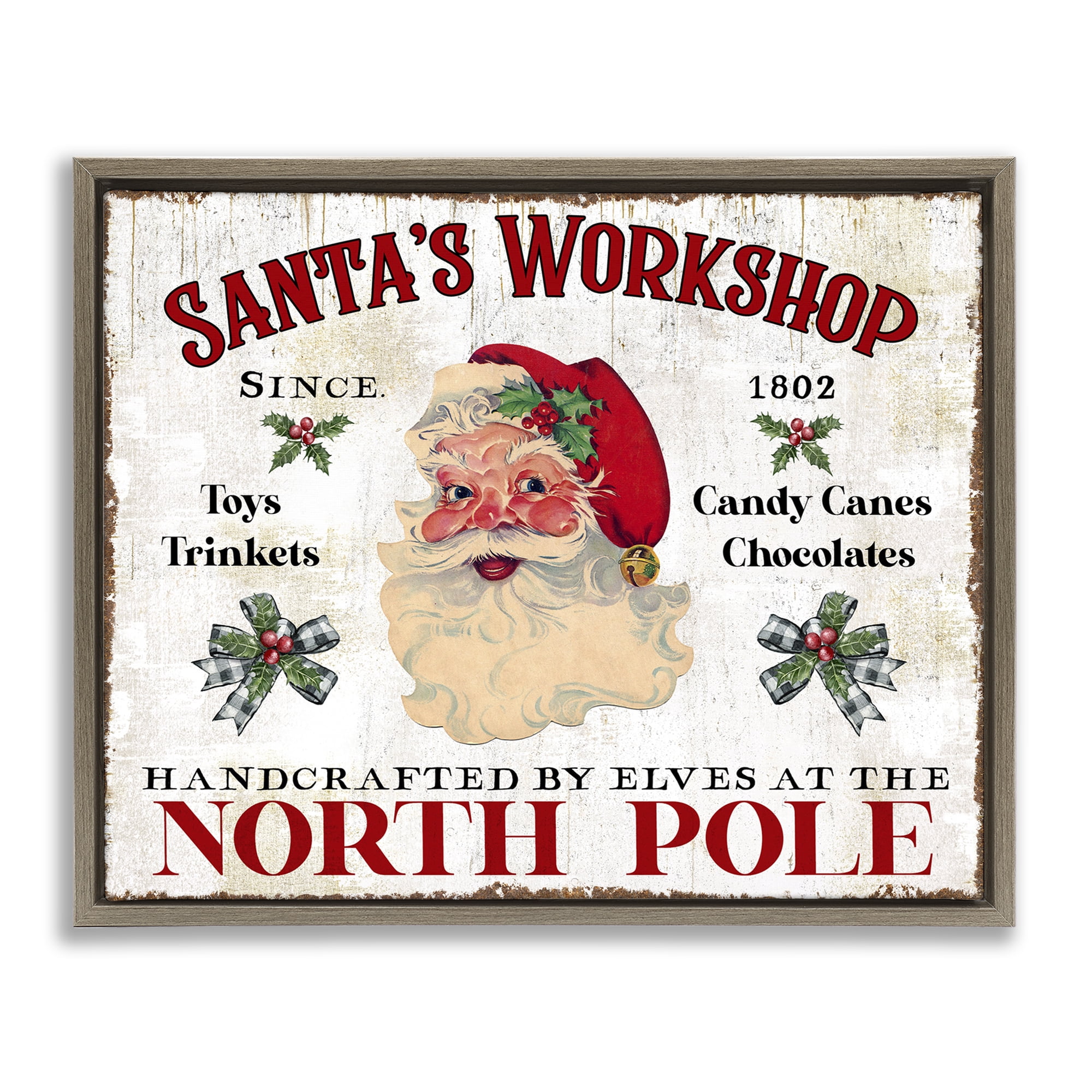 Stupell Industries North Pole Santa's Workshop Holiday Painting Brown Floater Framed Canvas Art Prints Wall Art, 31 x 25