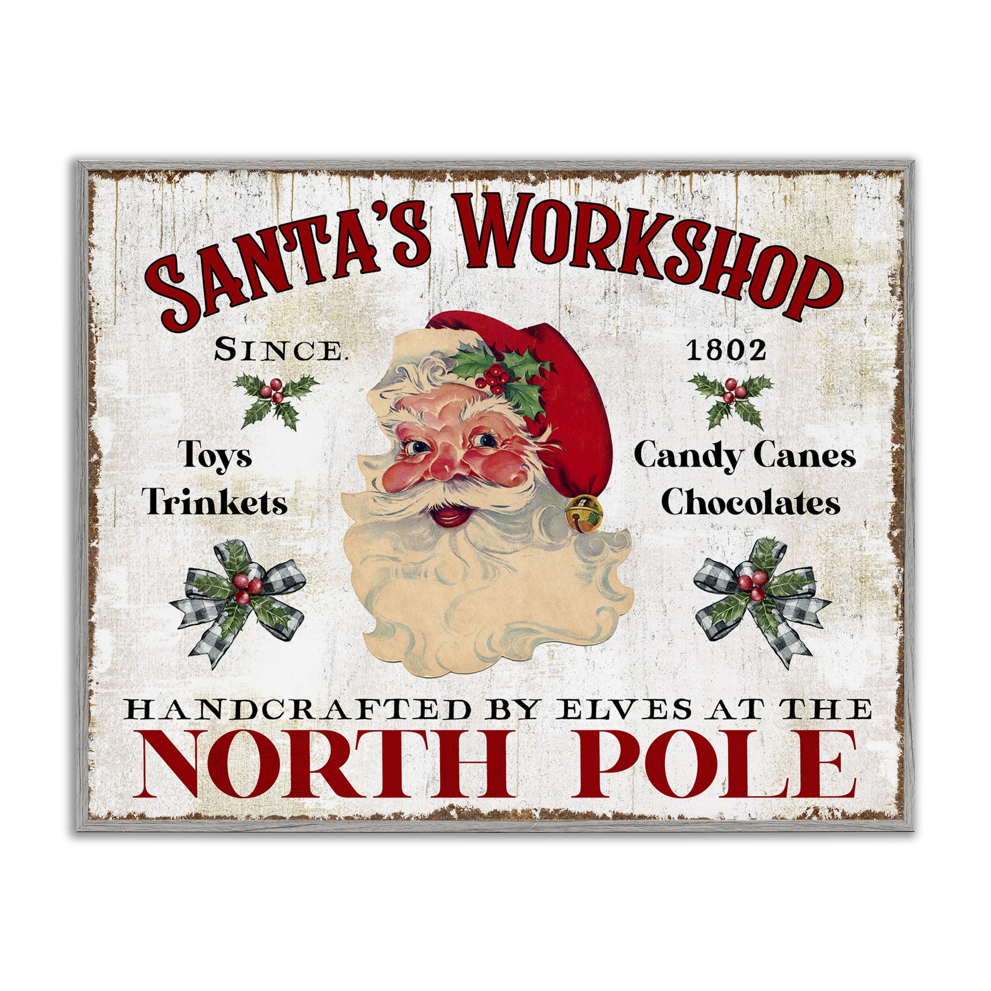 Stupell Industries North Pole Santa's Workshop Holiday Painting Gray Framed Art Prints Wall Art, 14 x 11