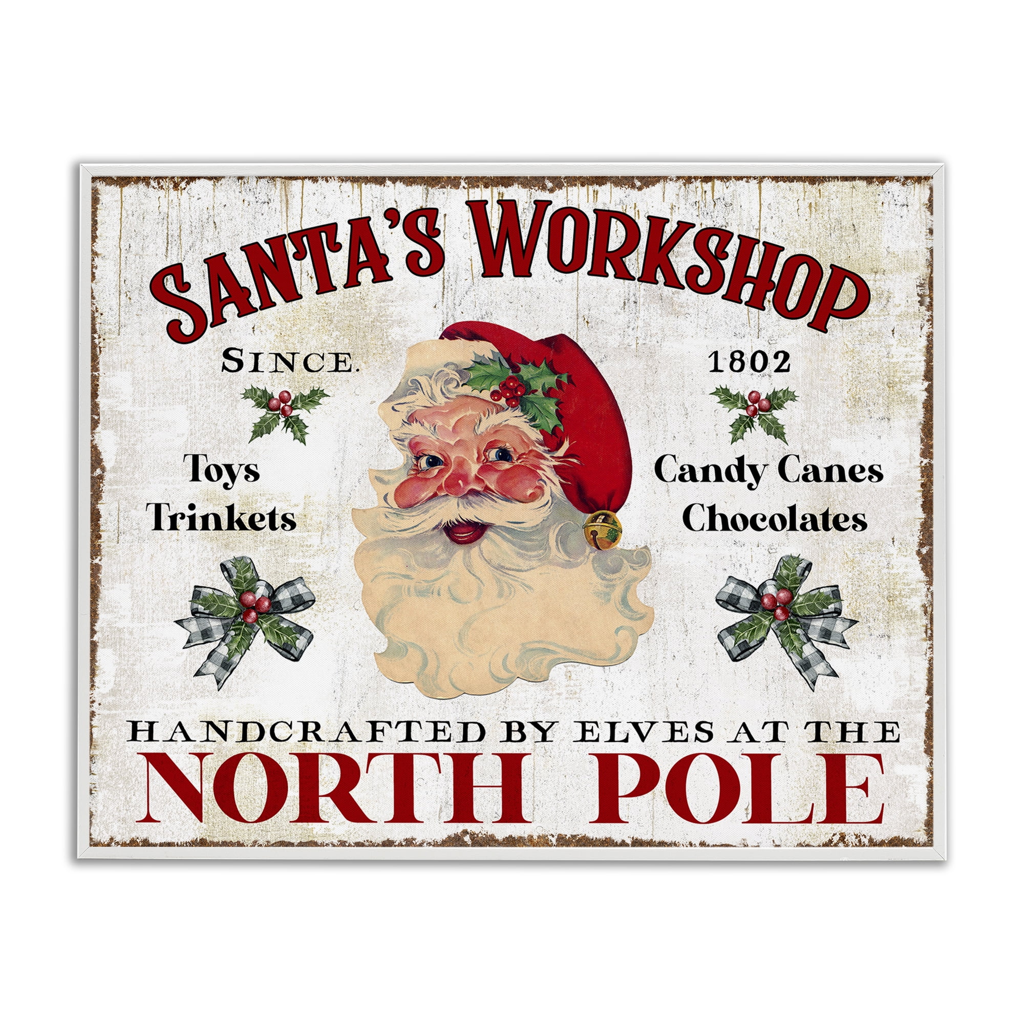 Stupell Industries North Pole Santa's Workshop Holiday Painting White Framed Art Prints Wall Art, 14 x 11