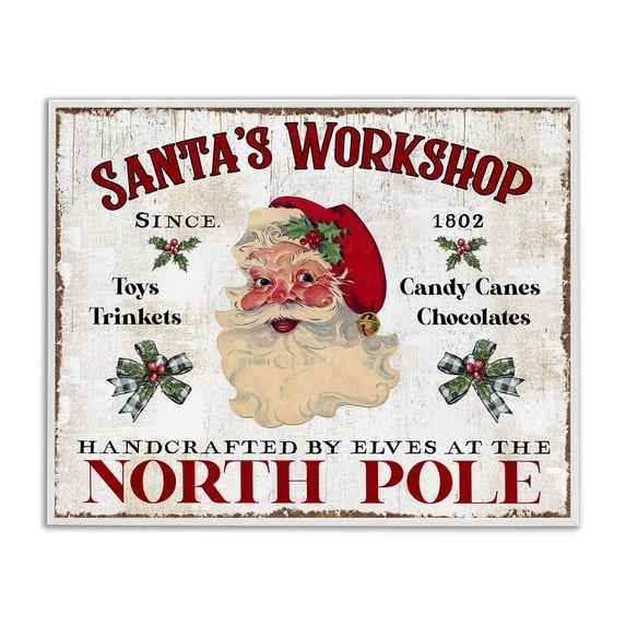 Stupell Industries Traditional North Pole Santa's Workshop White Framed Giclee Art, 30 x 24, by Creatif Belle