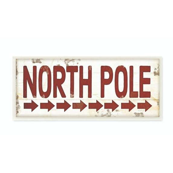 Stupell Industries North Pole Sign Red Christmas Holiday Word Design Wood Wall Art By Artist Jennifer Pugh