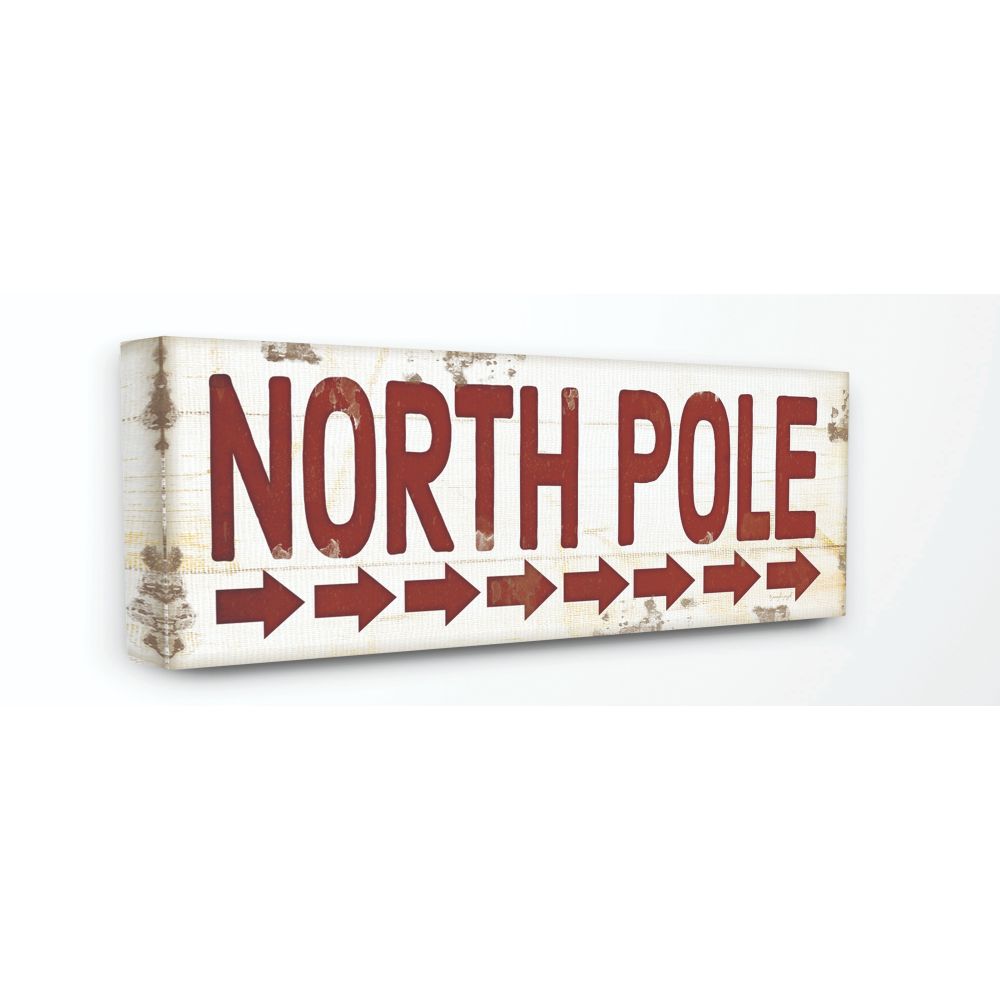 Stupell Industries North Pole Sign Red Christmas Holiday Word DesignCanvas Wall Art By Artist Jennifer Pugh