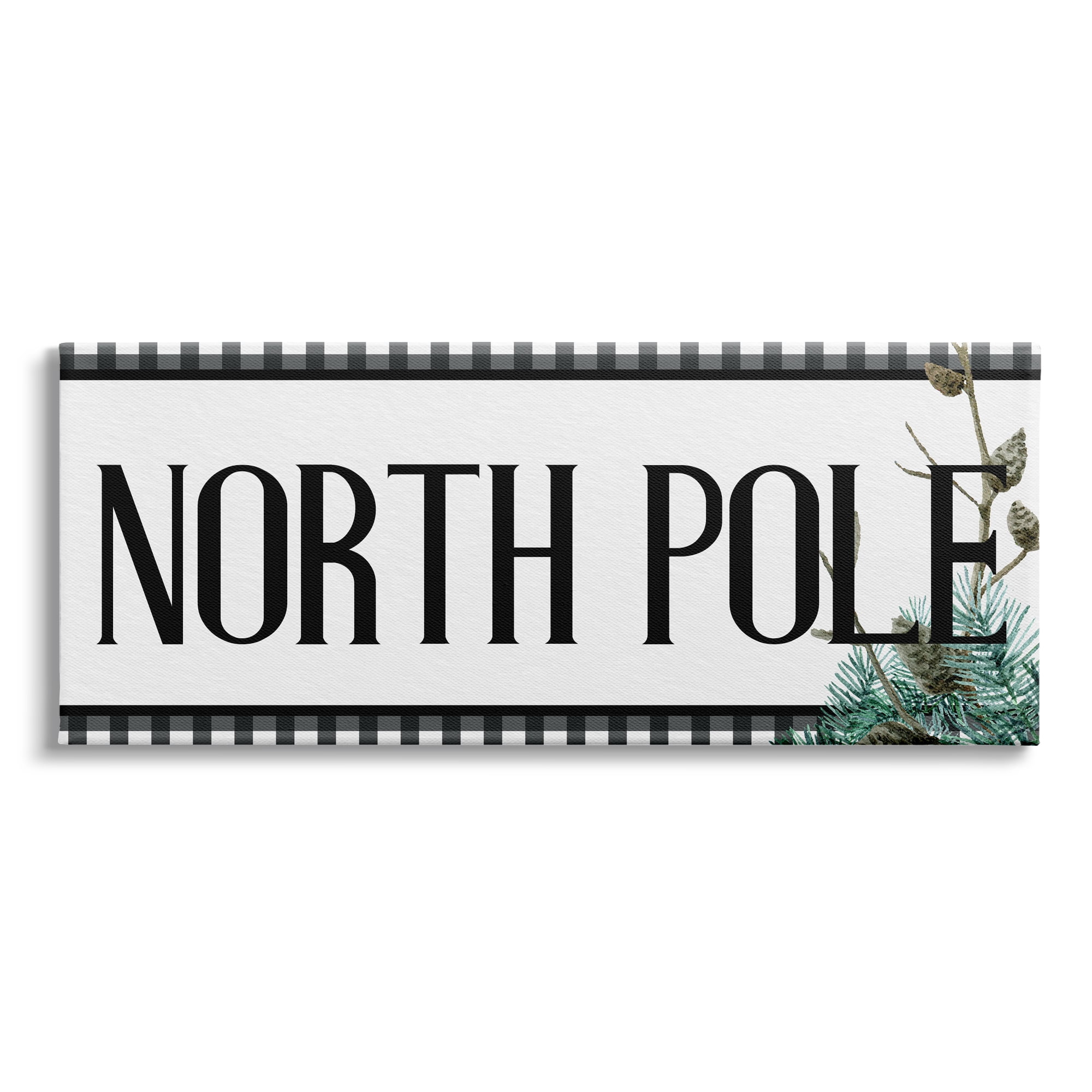 Stupell Industries North Pole Typography Black Plaid Winter Pinecone Foliage, 48 x 20,Design by Kim Allen