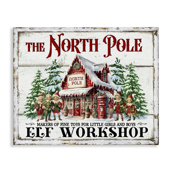 Stupell Industries North Pole Workshop Holiday Painting Gallery Wrapped Canvas Art Prints Wall Art, 20 x 16