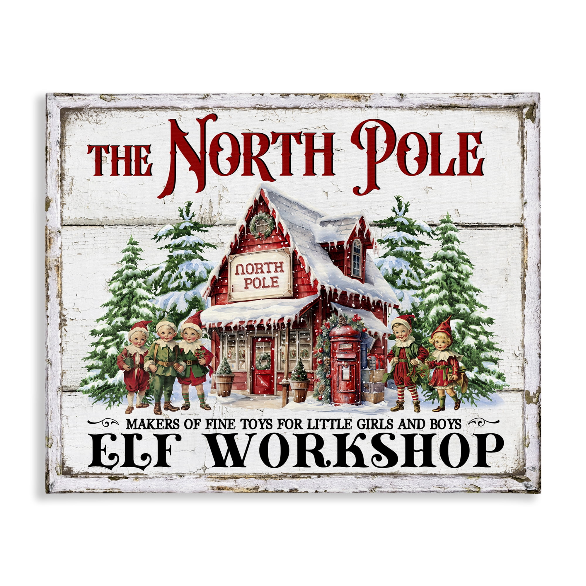 Stupell Industries North Pole Workshop Holiday Painting Gallery Wrapped Canvas Art Prints Wall Art, 40 x 30