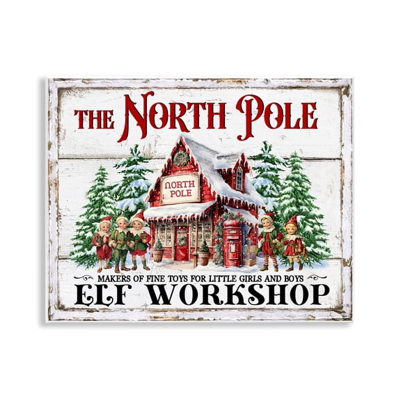 Stupell Industries North Pole Workshop Holiday Painting Unframed Art Prints Wall Art, 14 x 11