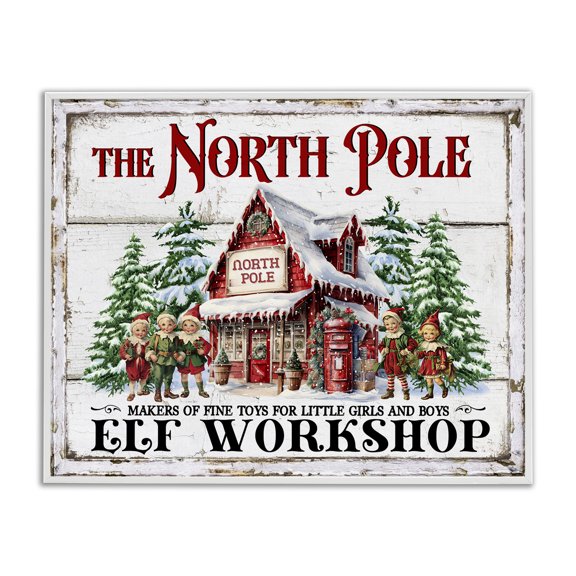 Stupell Industries North Pole Workshop Holiday Painting White Framed Art Prints Wall Art, 30 x 24