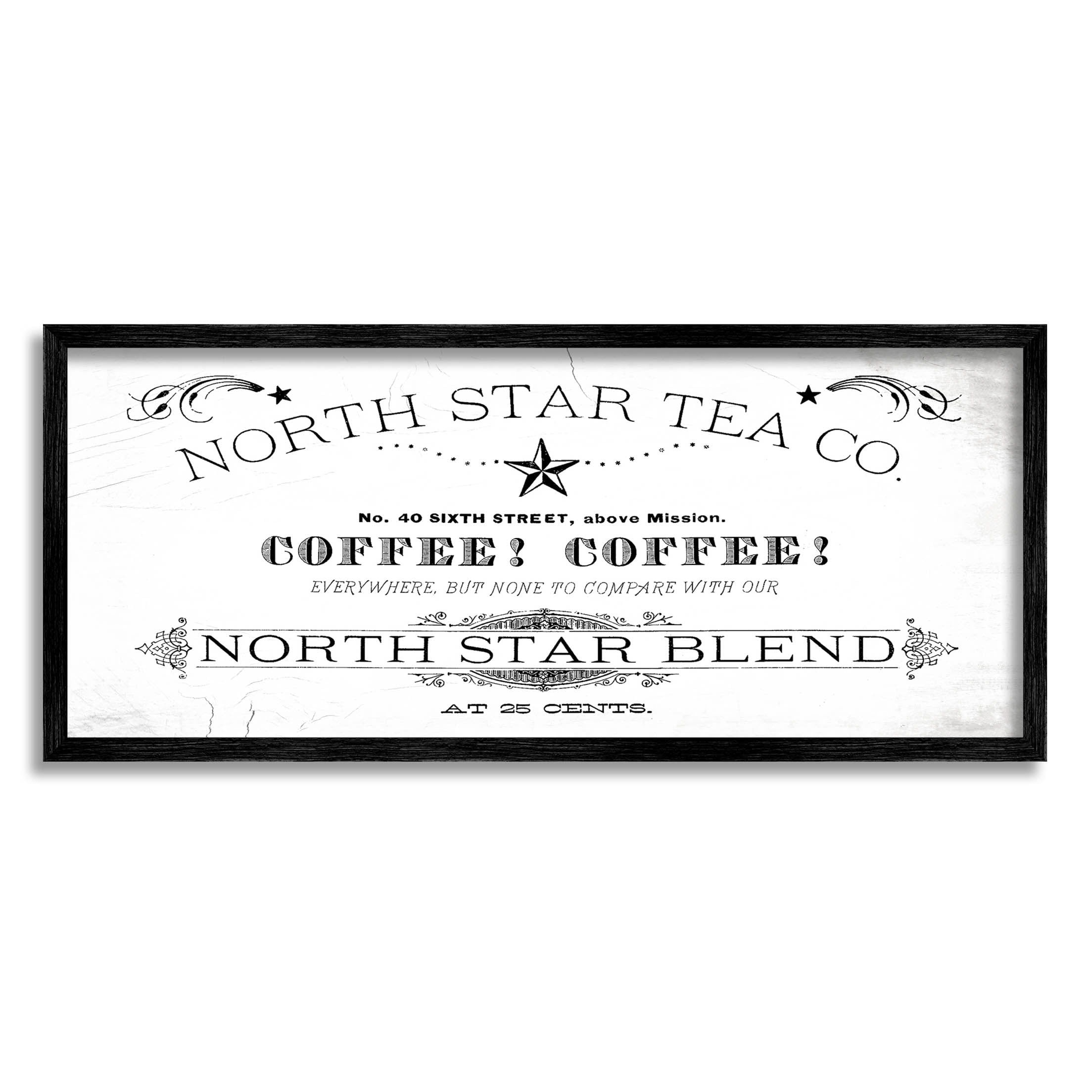 Stupell Industries North Star Tea Coffee Vintage Graphic Art Black Framed Art Print Wall Art, Design by Lil' Rue