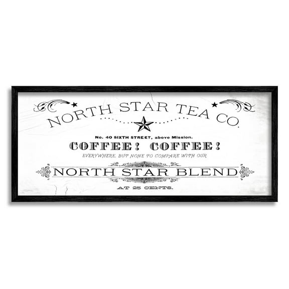 Stupell Industries North Star Tea Coffee Vintage Graphic Art Black Framed Art Print Wall Art, Design by Lil' Rue