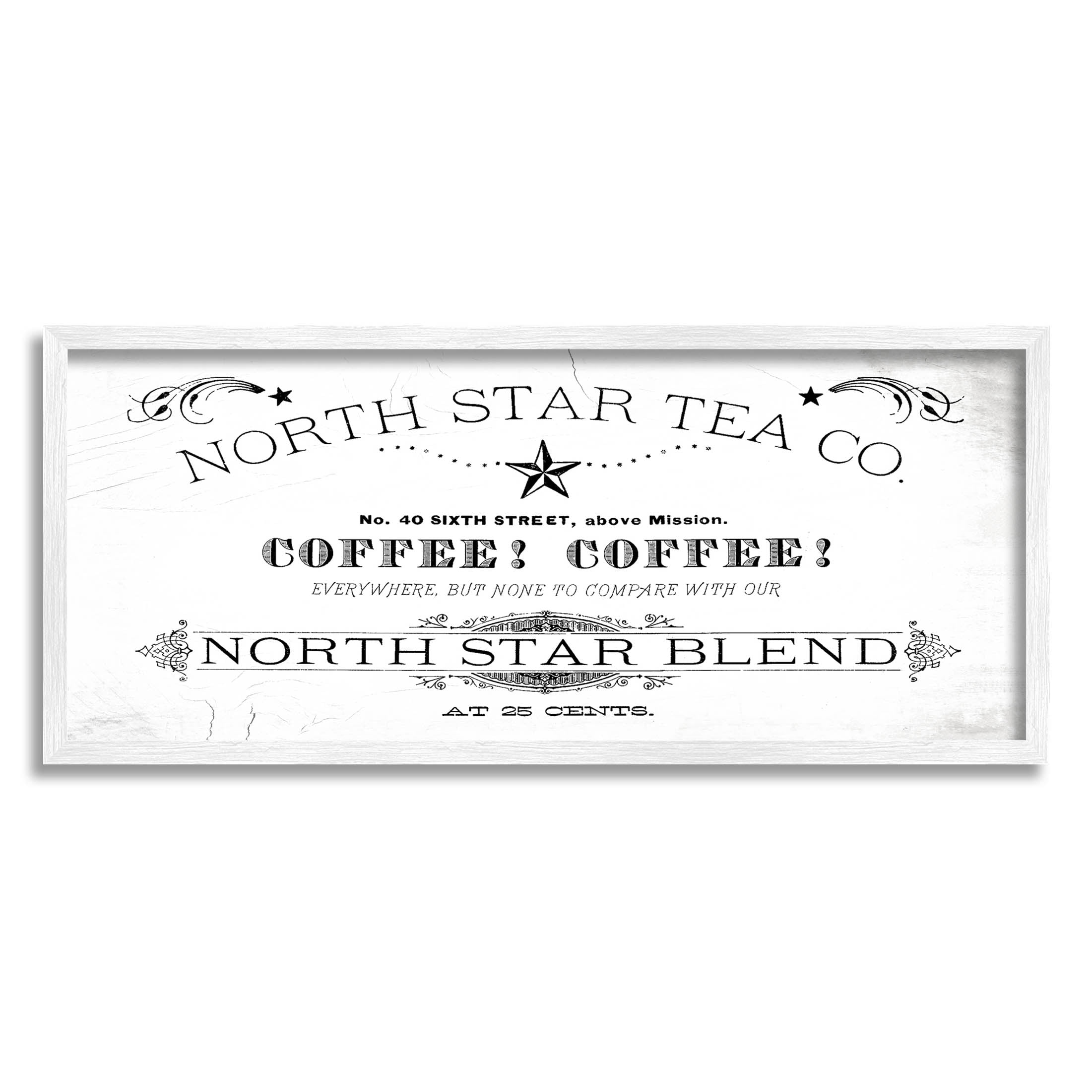 Stupell Industries North Star Tea Coffee Vintage Graphic Art White Framed Art Print Wall Art, Design by Lil' Rue