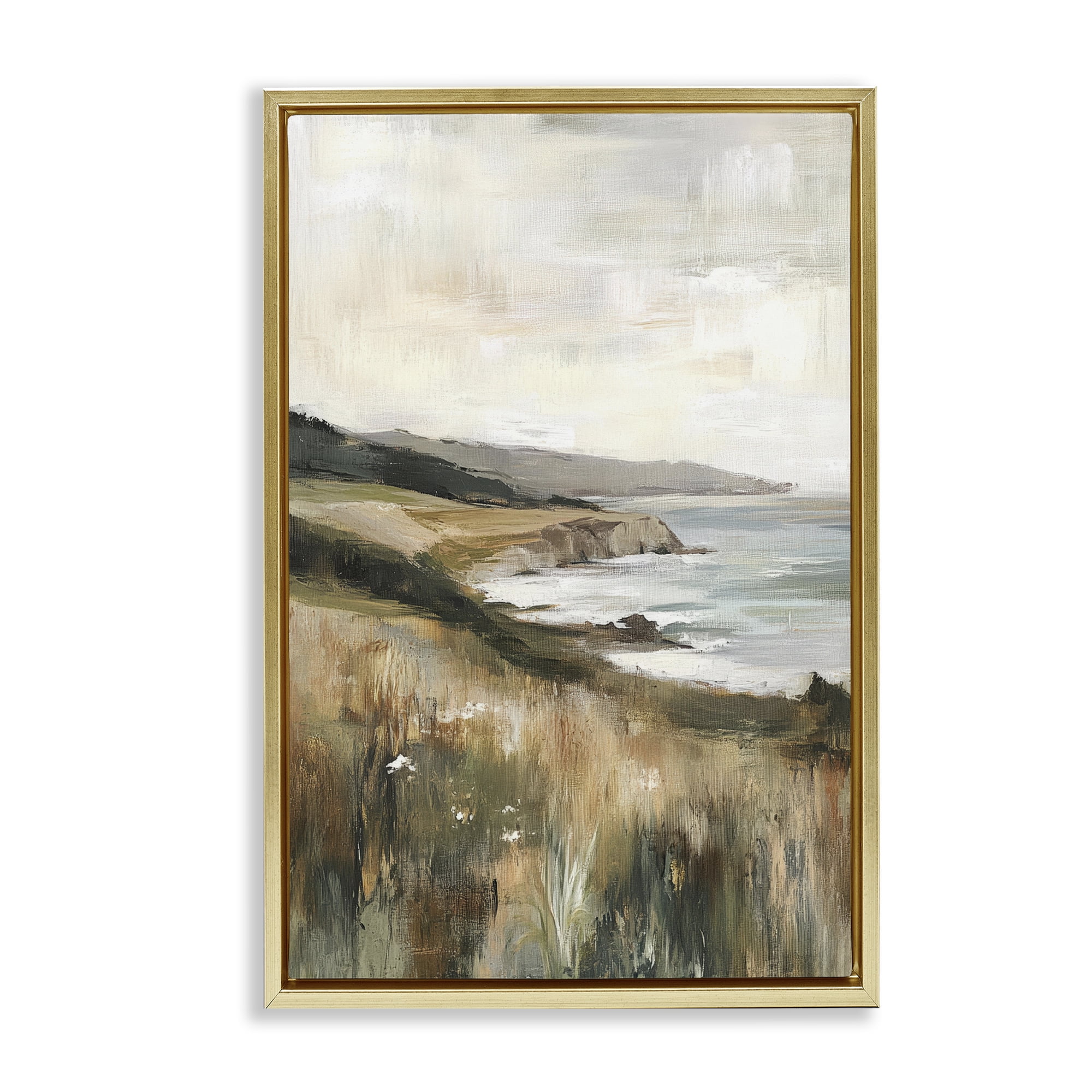 Stupell Industries Northern Coast Cliffside Gold Framed Floater Canvas Wall Art, design by Petal Prints Design