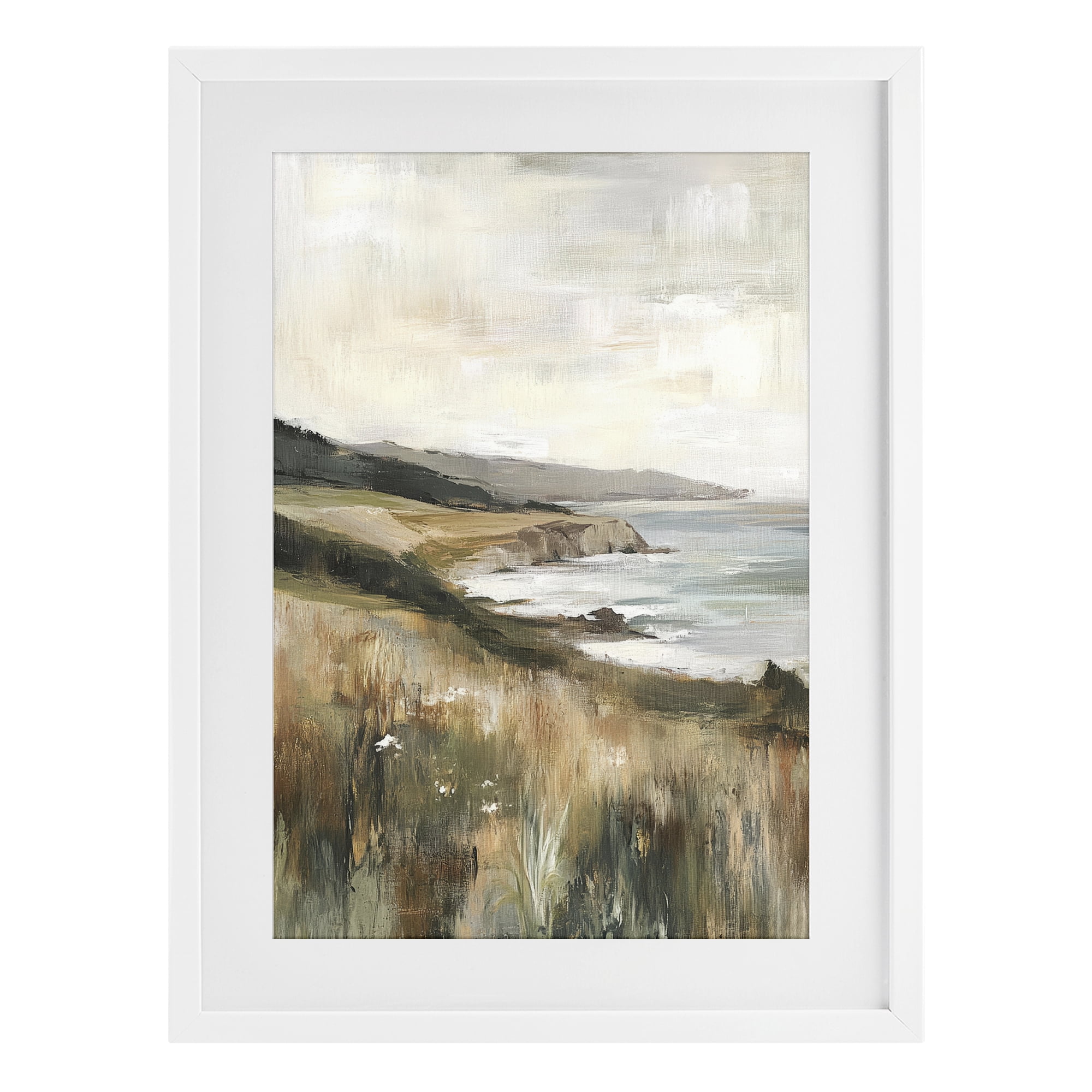 Stupell Industries Northern Coast Cliffside White Framed Print Under Glass, design by Petal Prints Design