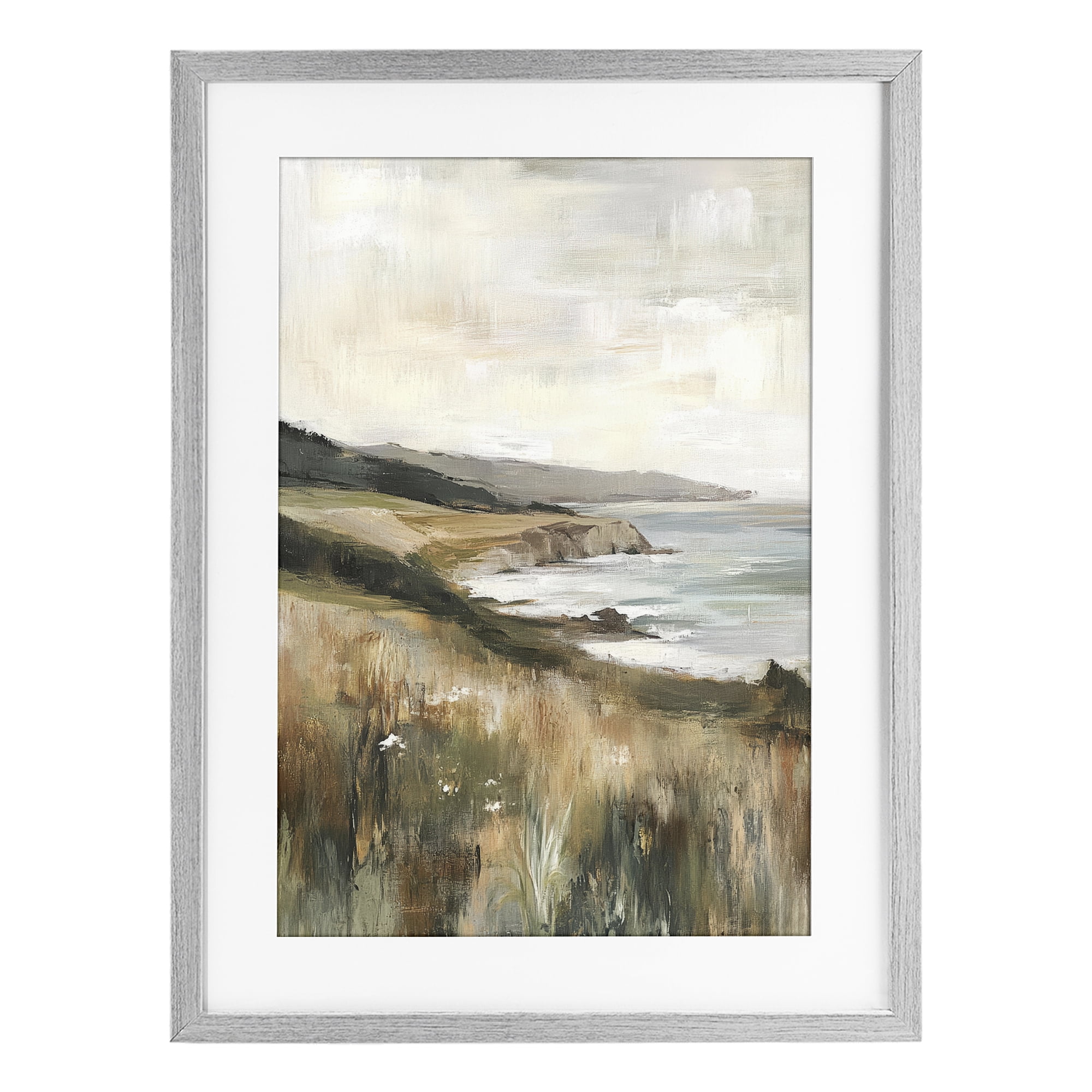 Stupell Industries Northern Coast Seaside Landscape Gray Framed Print Under Glass, design by Petal Prints Design