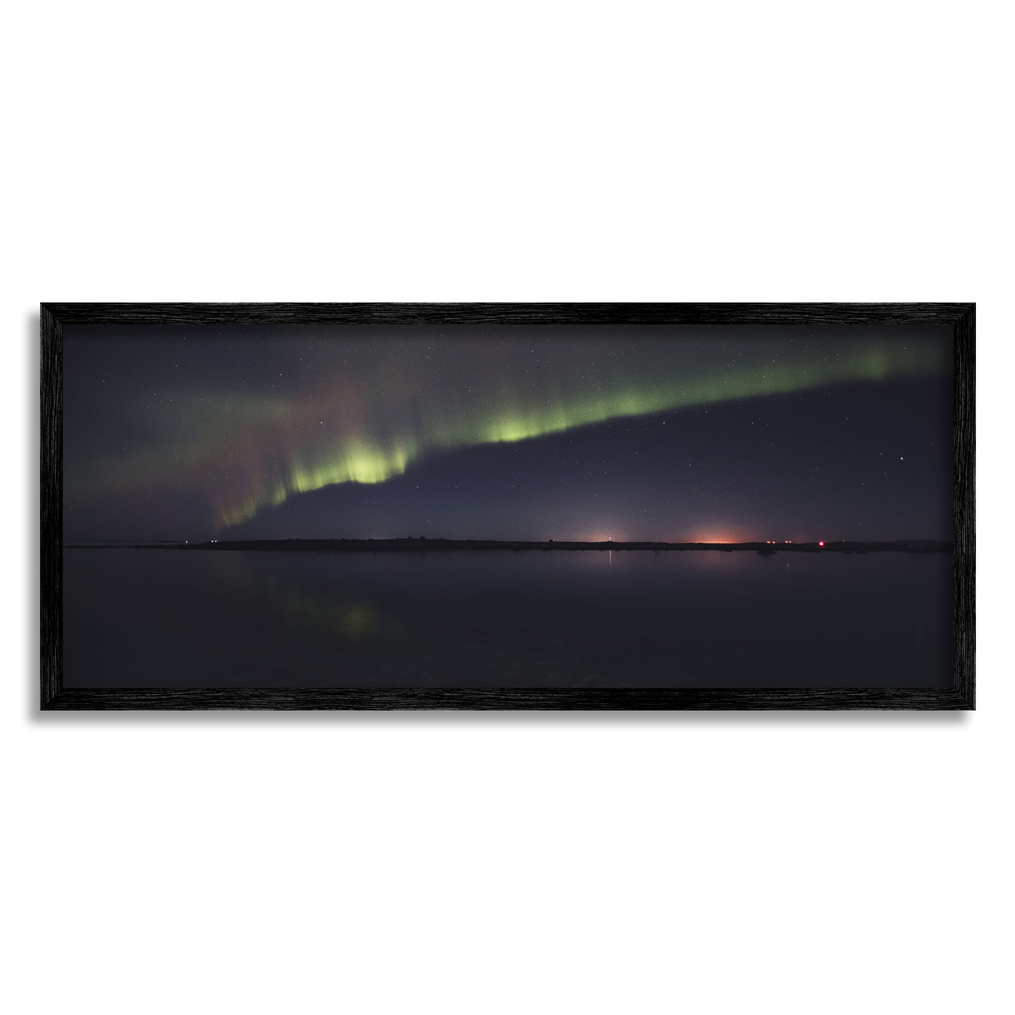 Stupell Industries Northern Lights Over Sea Nature Photography Black Framed Art Print Wall Art, 30 x 13