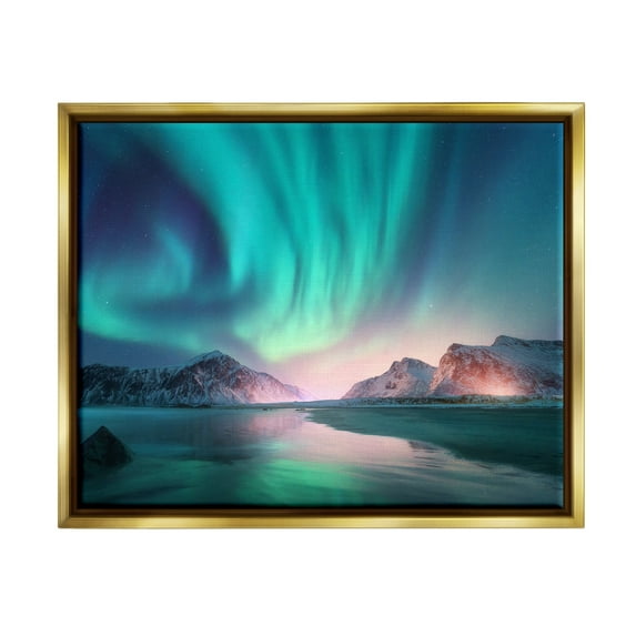 Stupell Industries Northern Lights Photography Nature Photography Gold Floater Framed Art Print Wall Art, 31 x 25