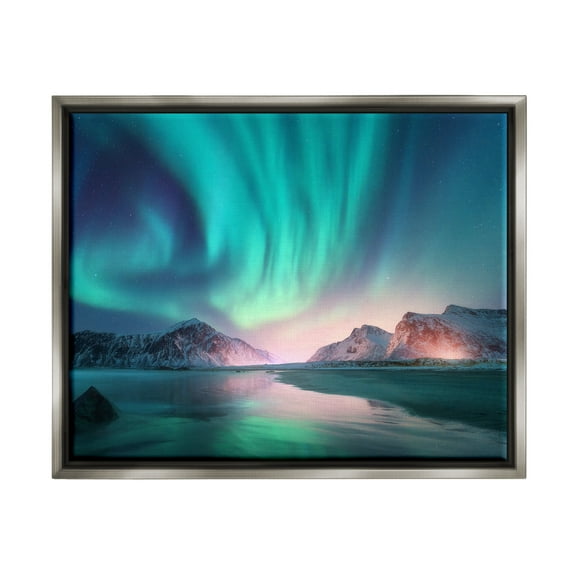 Stupell Industries Northern Lights Photography Nature Photography Gray Floater Framed Art Print Wall Art, 21 x 17