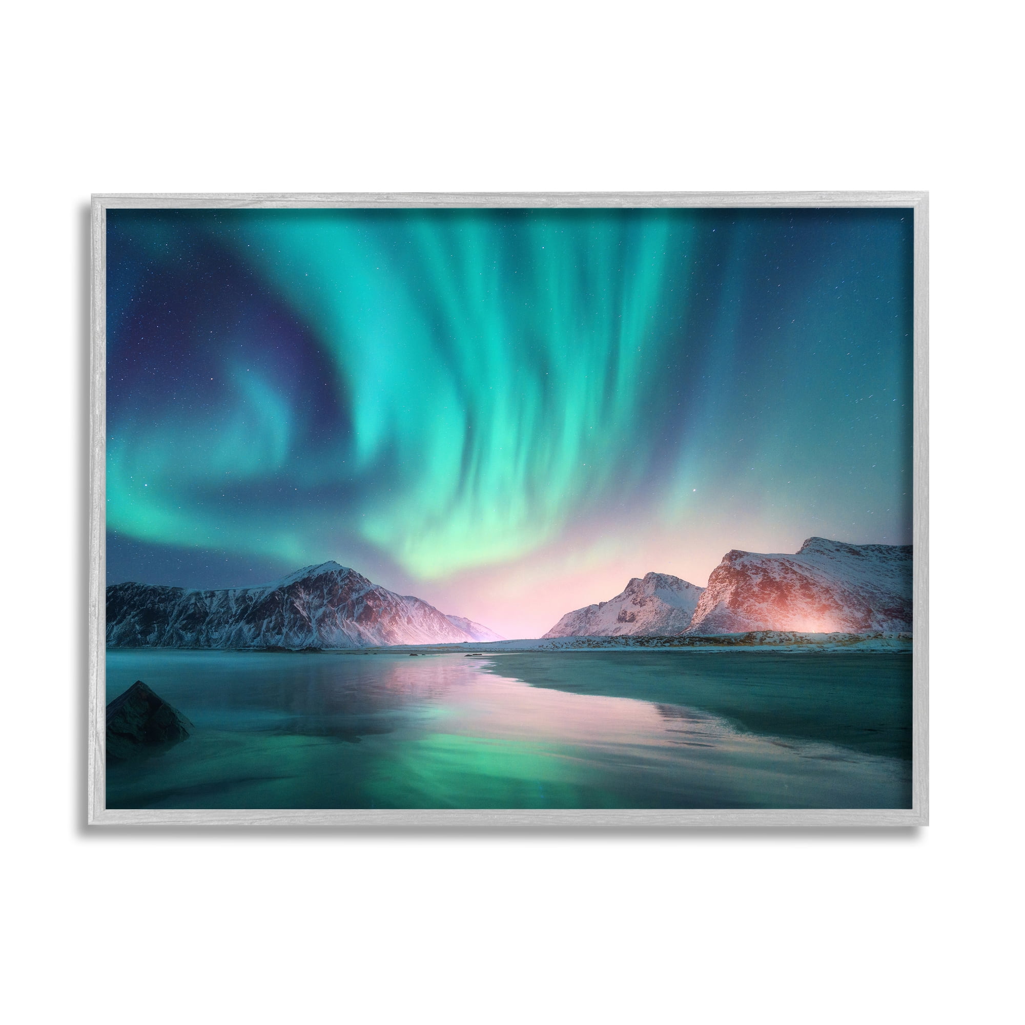 Stupell Industries Northern Lights Photography Nature Photography Gray Framed Art Print Wall Art, 14 x 11