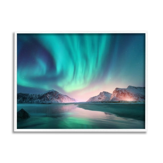 Stupell Industries Northern Lights Photography Nature Photography White Framed Art Print Wall Art, 20 x 16
