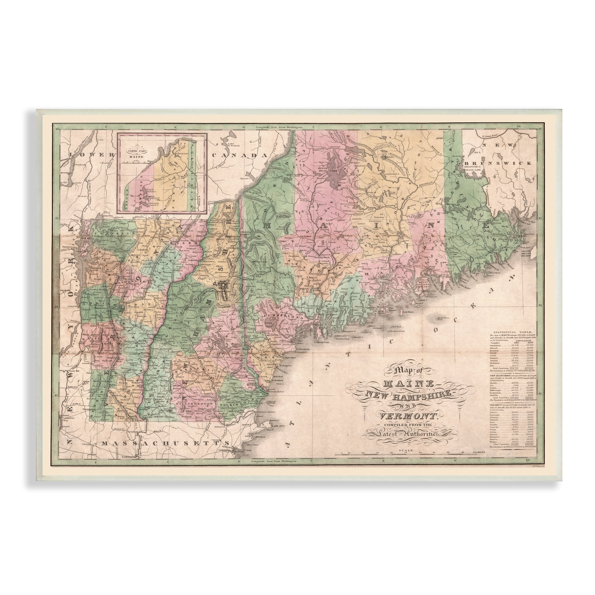 Stupell Industries Northern New England Map Maine Vermont New Hampshire, 19 x 13, Design by Daphne Polselli
