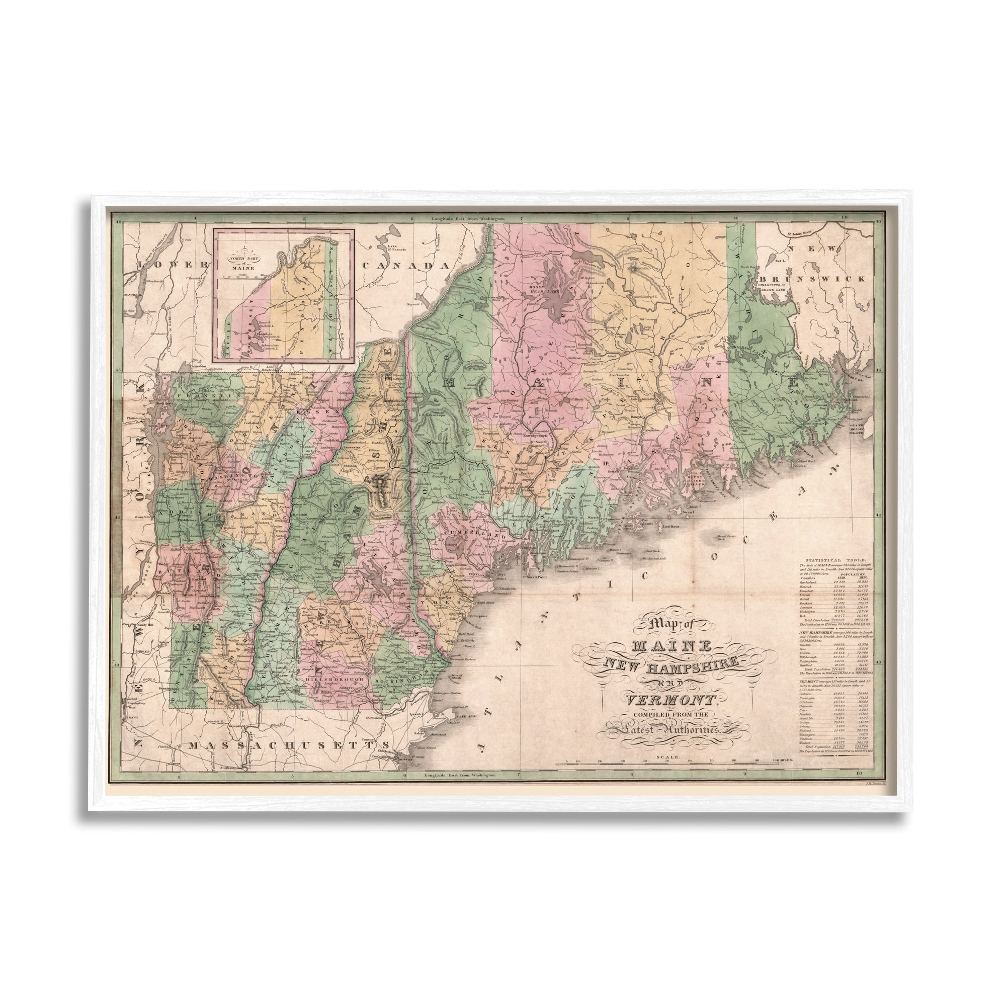 Stupell Industries Northern New England Map Maine Vermont New Hampshire, 20 x 16, Design by Daphne Polselli
