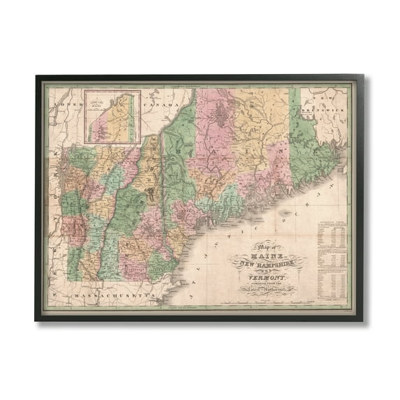 Stupell Industries Northern New England Map Maine Vermont New Hampshire, 30 x 24, Design by Daphne Polselli