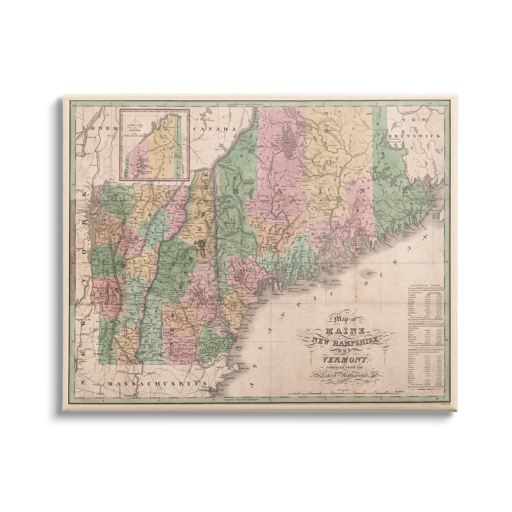 Stupell Industries Northern New England Map Maine Vermont New Hampshire, 40 x 30, Design by Daphne Polselli