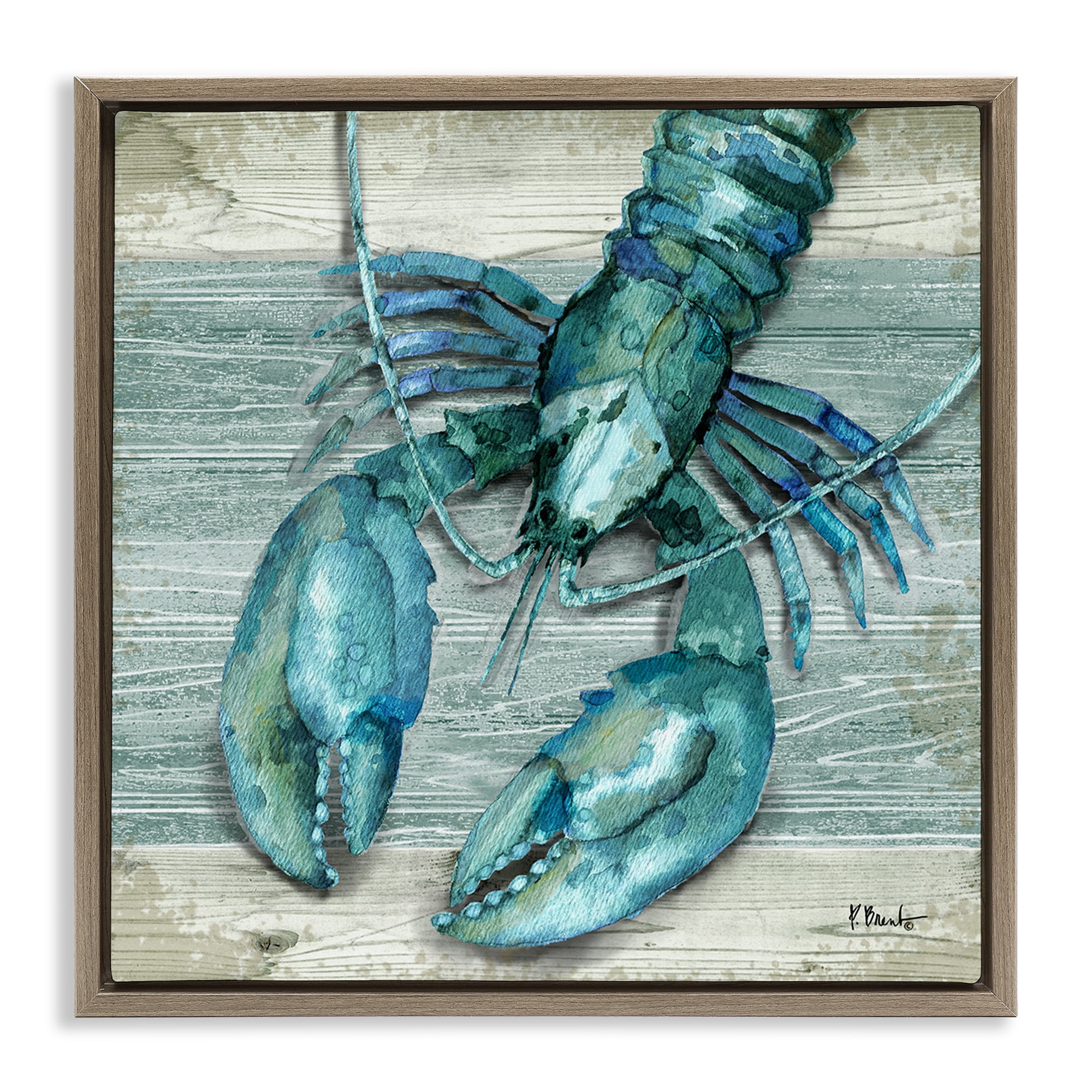 Stupell Industries Northpoint Lobster Rustic Sealife Animals & Insects Painting Brown Floater Framed Canvas Art Print Wall Art, 25 x 25