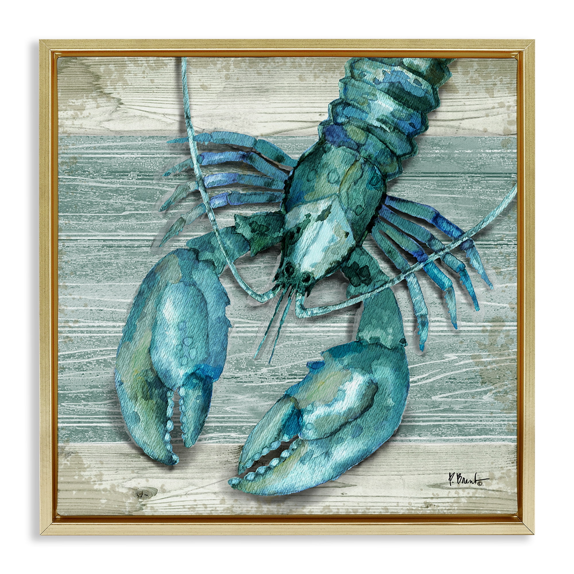 Stupell Industries Northpoint Lobster Rustic Sealife Animals & Insects Painting Gold Floater Framed Canvas Art Print Wall Art, 25 x 25