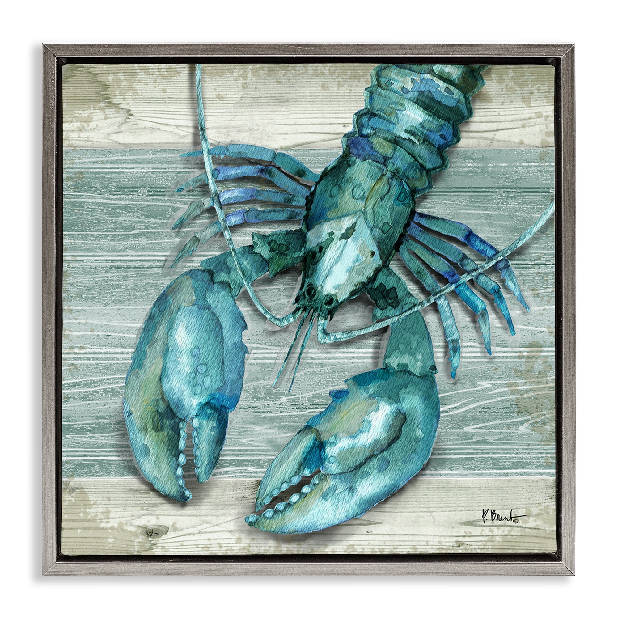 Stupell Industries Northpoint Lobster Rustic Sealife Animals & Insects Painting Gray Floater Framed Canvas Art Print Wall Art, 18 x 18