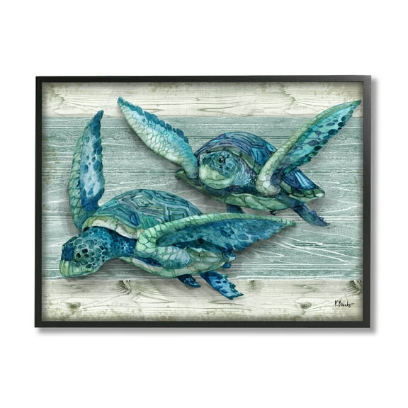 Stupell Industries Northpoint Sea Turtles Sealife Graphic Art Black Framed Art Print Wall Art, Design by Paul Brent