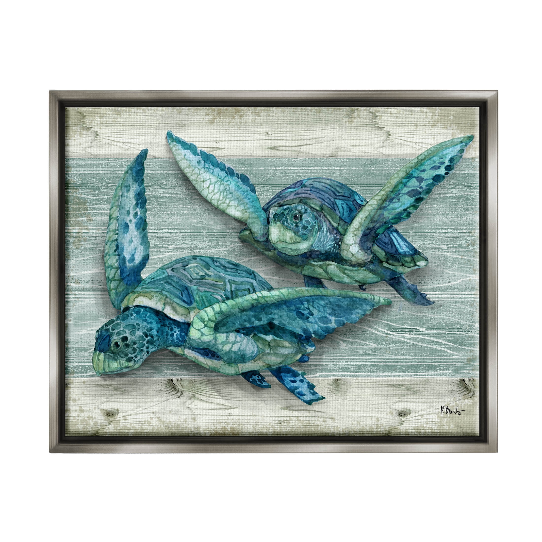 Stupell Industries Northpoint Sea Turtles Sealife Graphic Art Luster Gray Floating Framed Canvas Print Wall Art, Design by Paul Brent