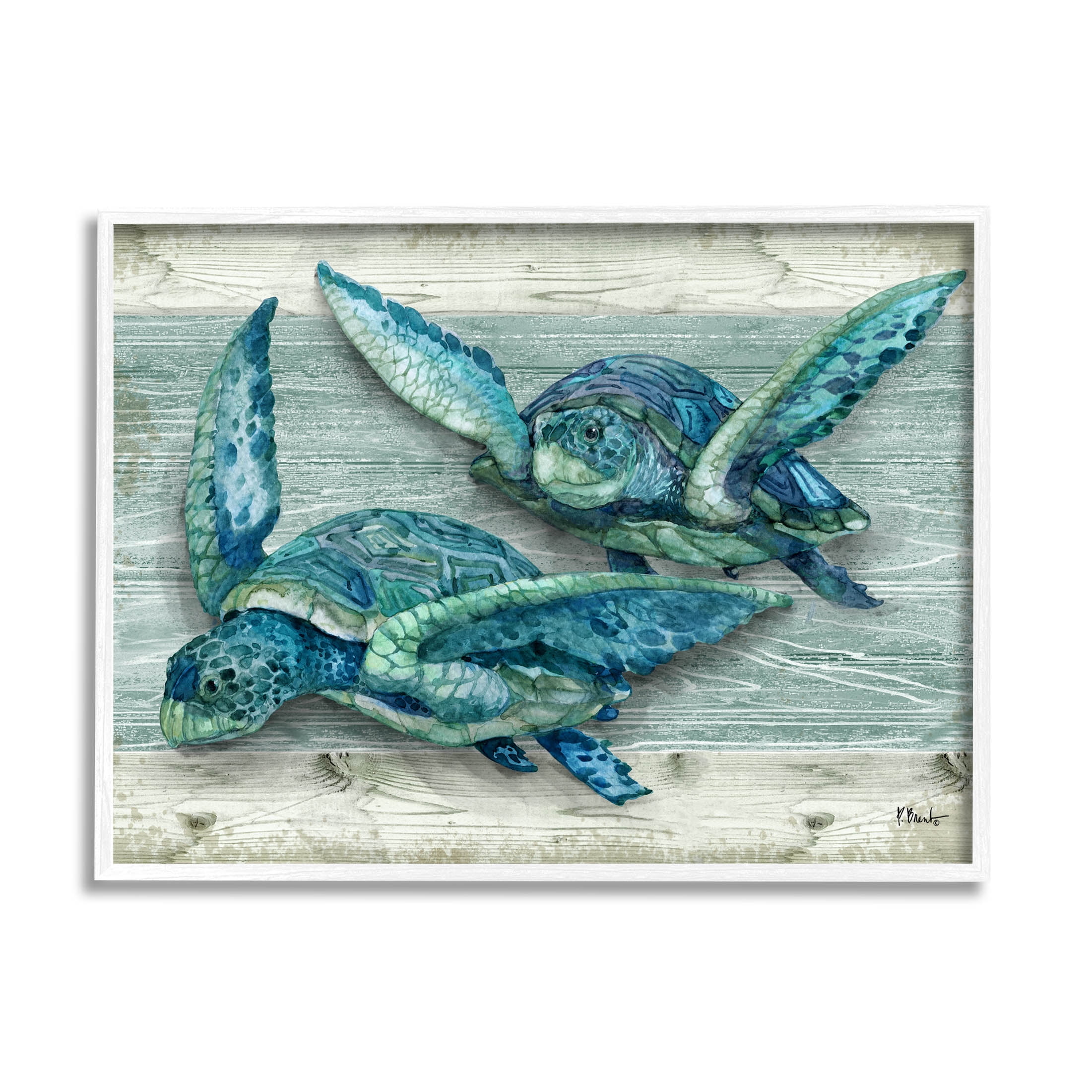 White Framed Sea Turtles Graphic Art Print, 30 x 24 Inch