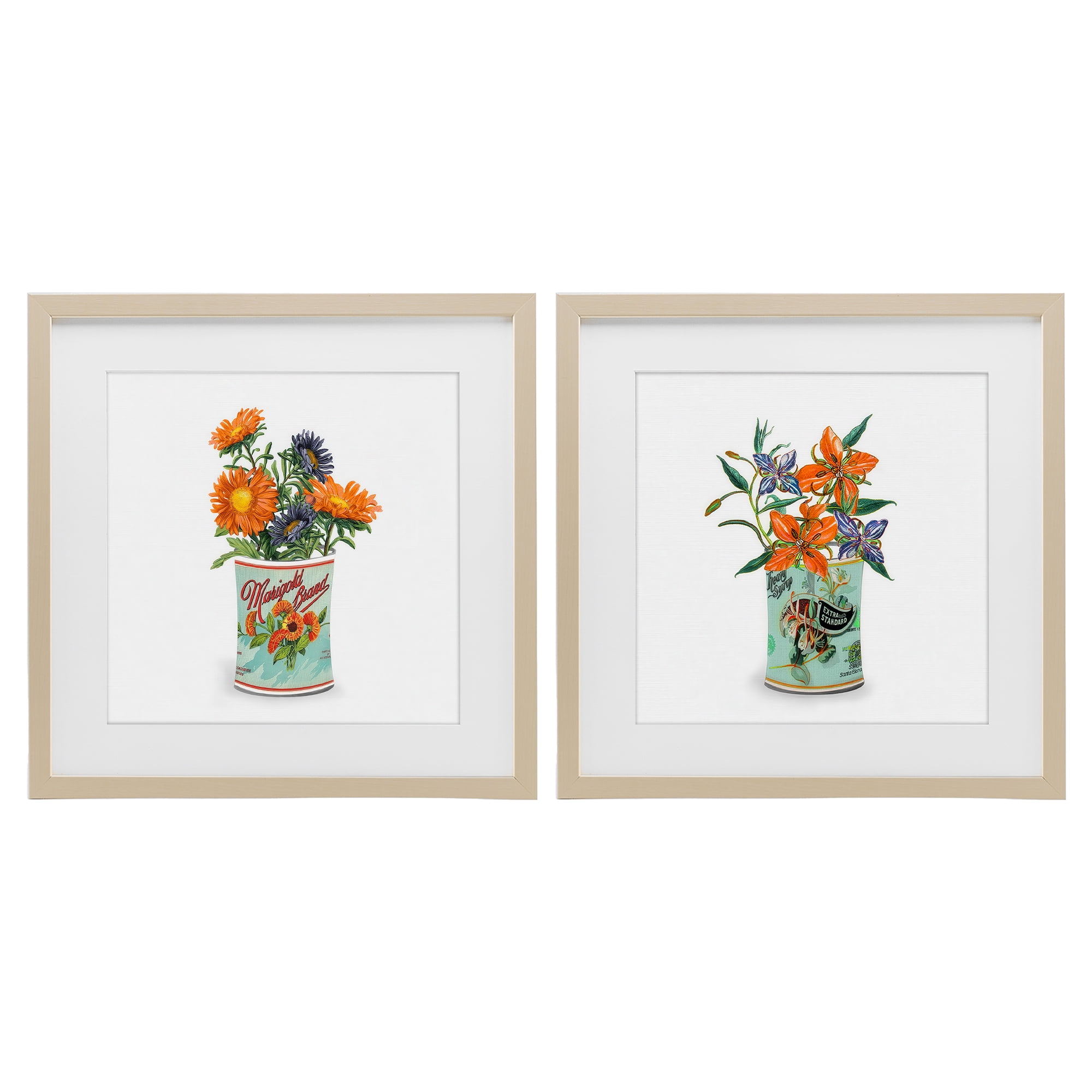 Stupell Industries Nostalgic Marigold & Lily Bouquets 2 Piece Birch Framed Print Under Glass Set, design by Val Rhodes