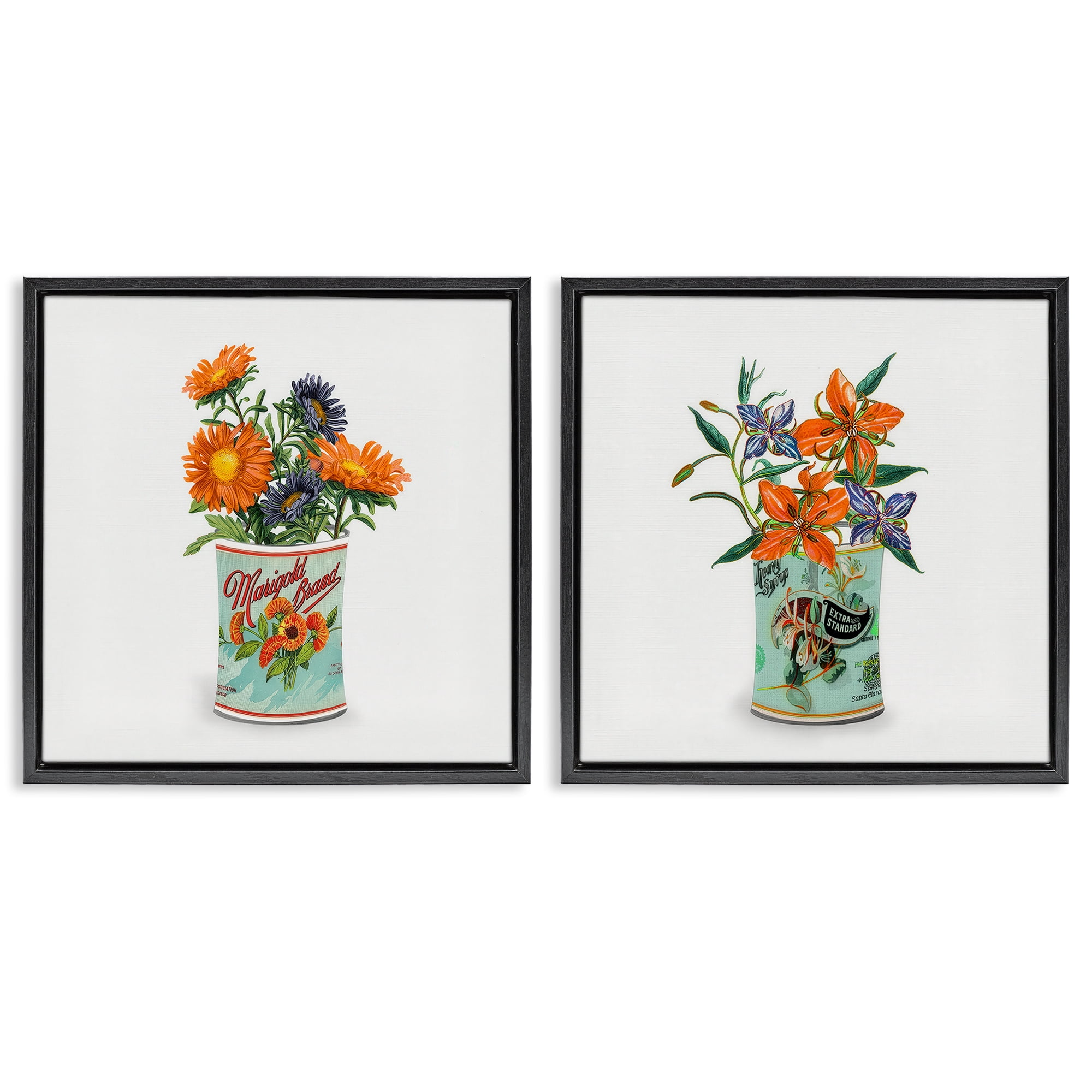 Stupell Industries Nostalgic Marigold & Lily Bouquets 2 Piece Black Framed Floater Canvas Set, design by Val Rhodes