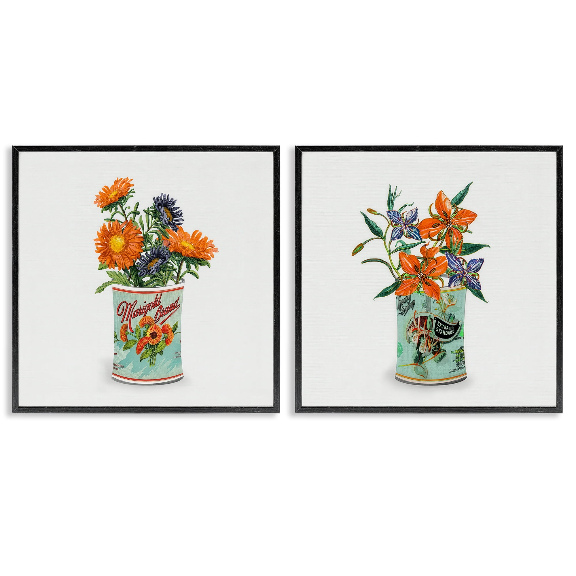 Stupell Industries Nostalgic Marigold & Lily Bouquets 2 Piece Black Framed Giclee Art Set, design by Val Rhodes