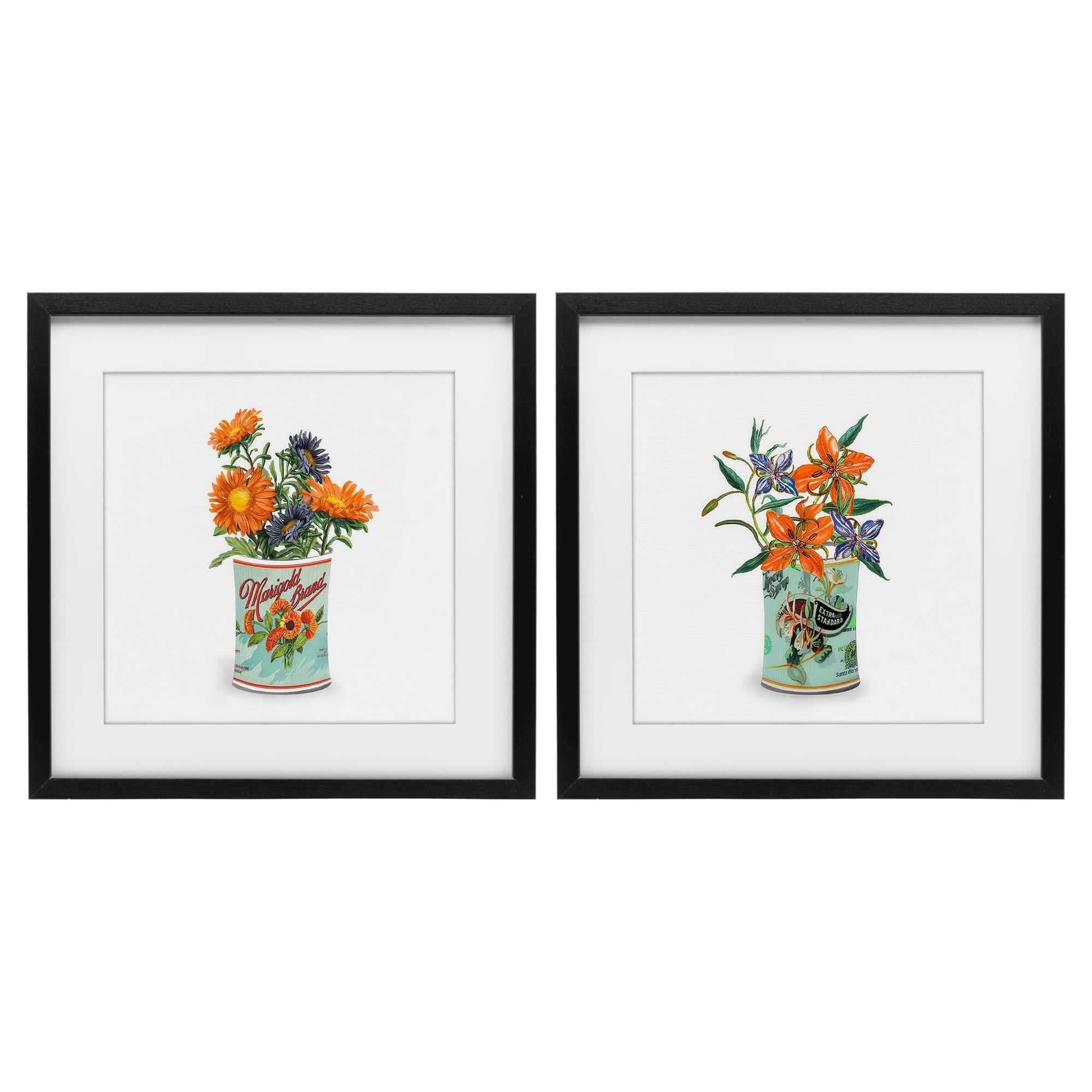 Stupell Industries Nostalgic Marigold & Lily Bouquets 2 Piece Black Framed Print Under Glass Set, design by Val Rhodes