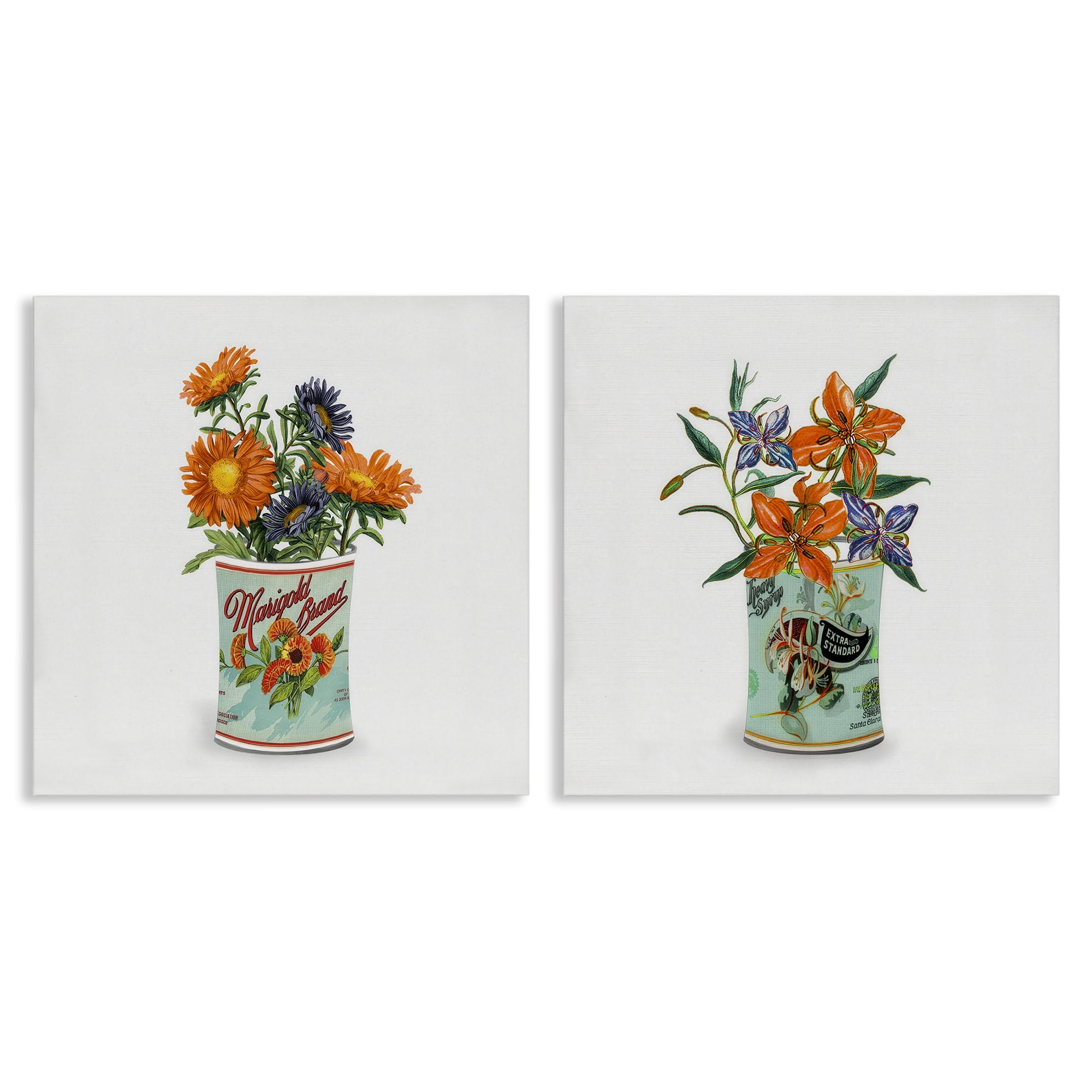 Stupell Industries Nostalgic Marigold & Lily Bouquets 2 Piece Canvas Wall Art Set, design by Val Rhodes