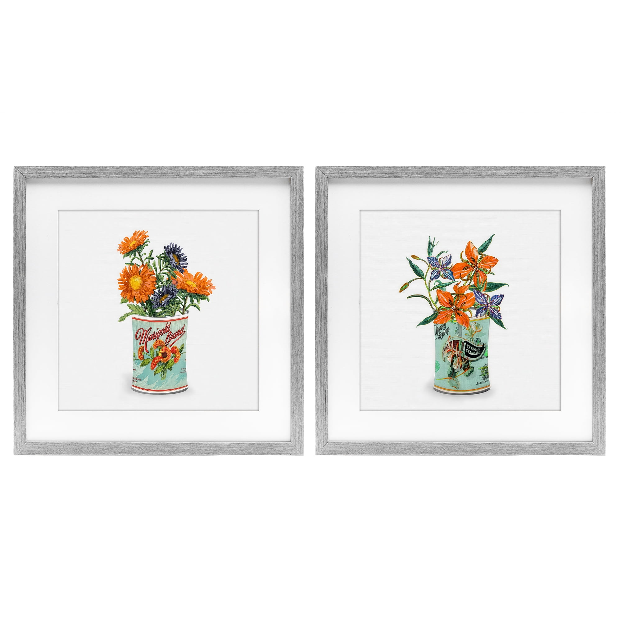 Stupell Industries Nostalgic Marigold & Lily Bouquets 2 Piece Gray Framed Print Under Glass Set, design by Val Rhodes