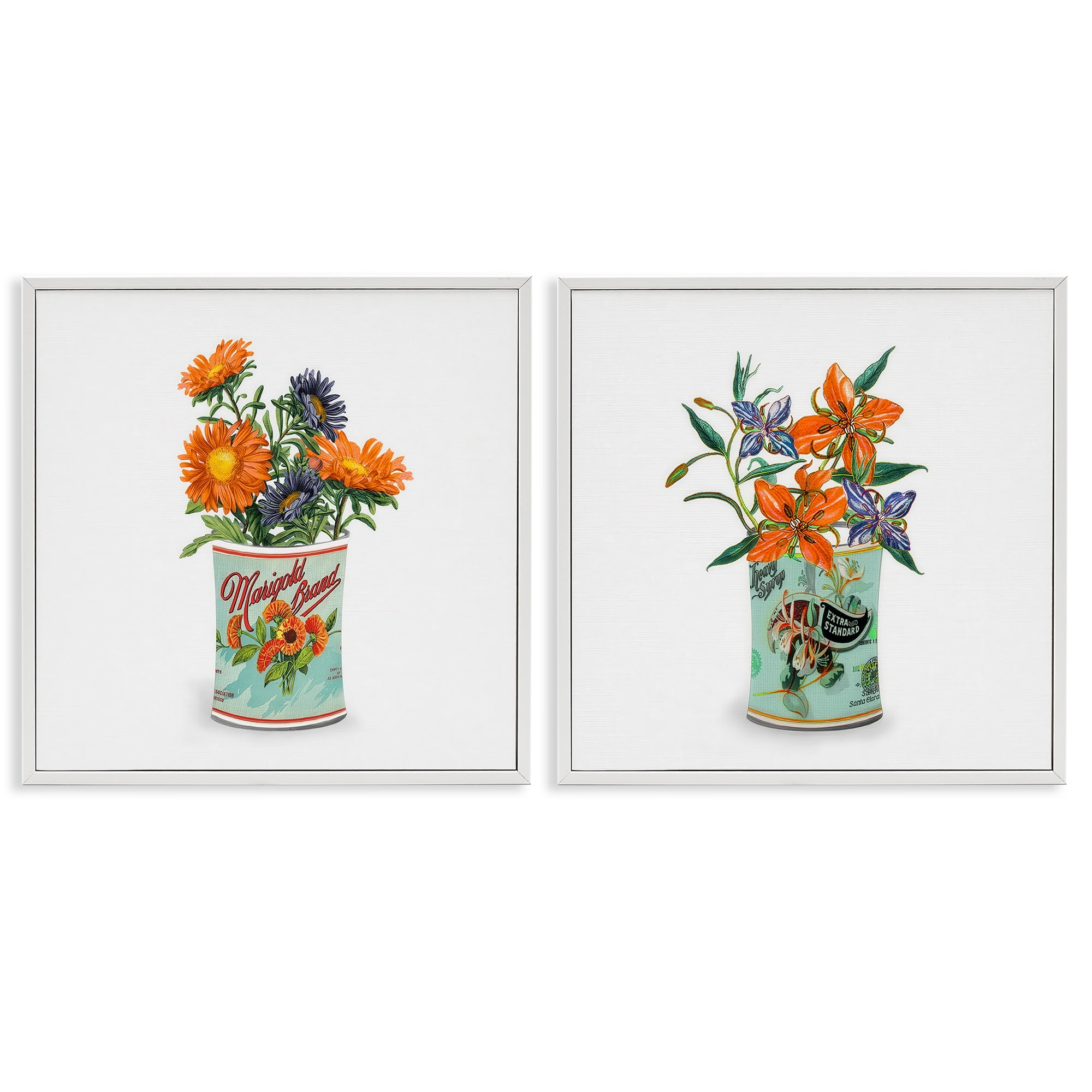 Stupell Industries Nostalgic Marigold & Lily Bouquets 2 Piece White Framed Giclee Art Set, design by Val Rhodes