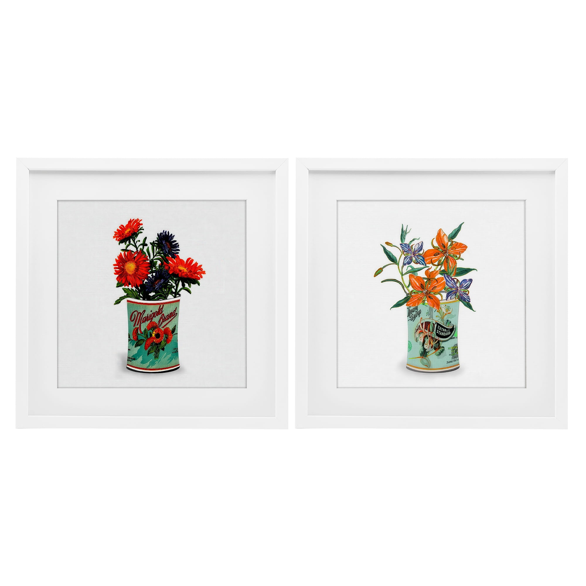 Stupell Industries Nostalgic Marigold & Lily Bouquets 2 Piece White Framed Print Under Glass Set, design by Val Rhodes