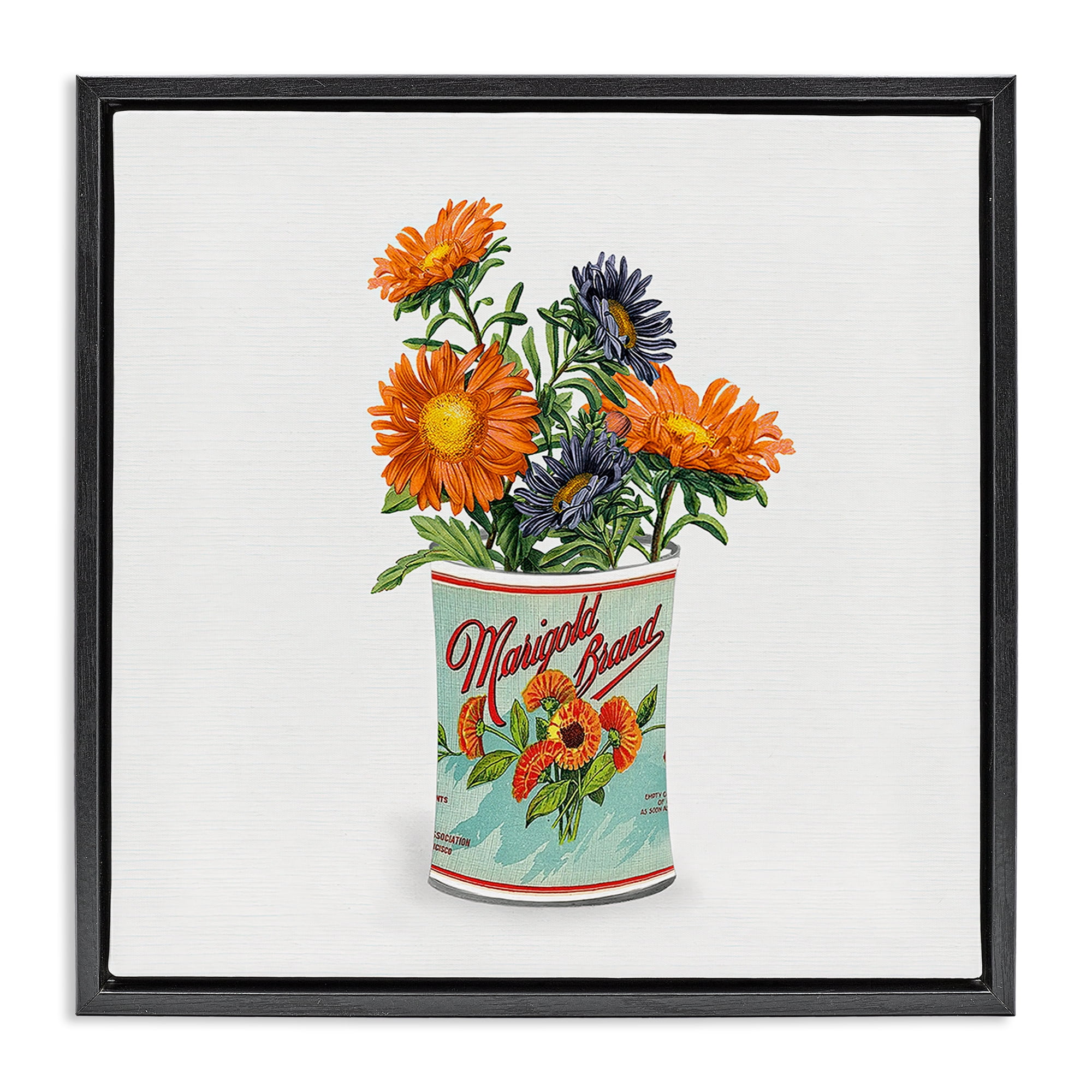 Stupell Industries Nostalgic Marigold Tin Bouquet Black Framed Floater Canvas Wall Art, design by Val Rhodes