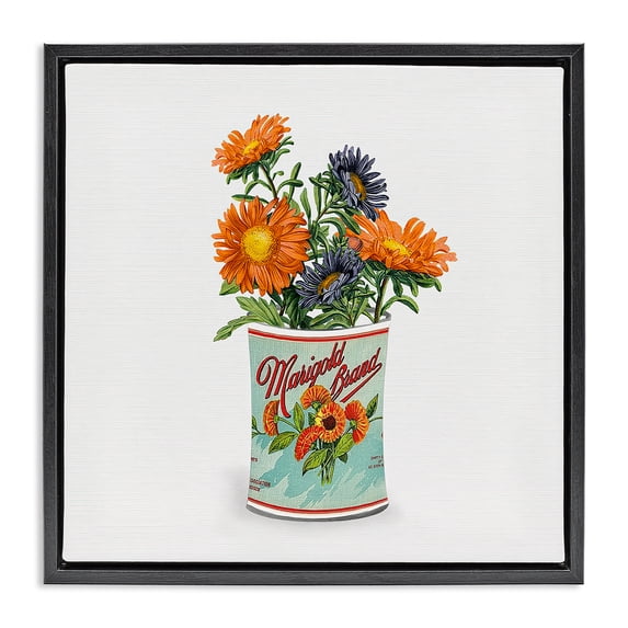 Stupell Industries Shabby Chic Nostalgic Marigold Tin Bouquet Black Floating Frame Canvas Art, 18 x 18, by Val Rhodes