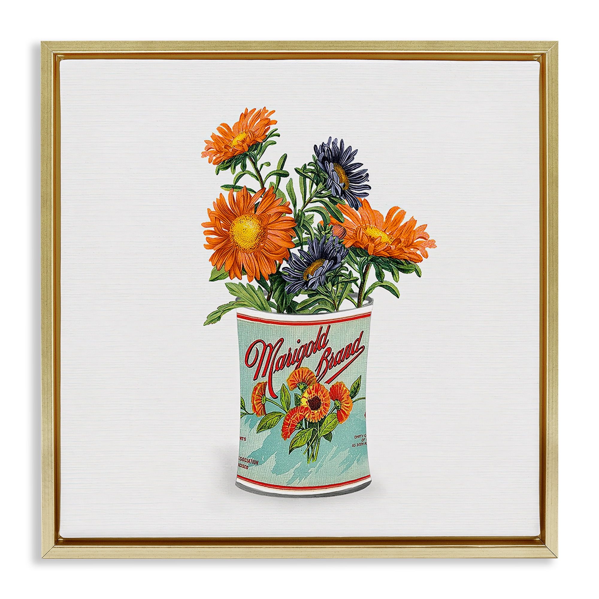 Stupell Industries Nostalgic Marigold Tin Bouquet Gold Framed Floater Canvas Wall Art, design by Val Rhodes