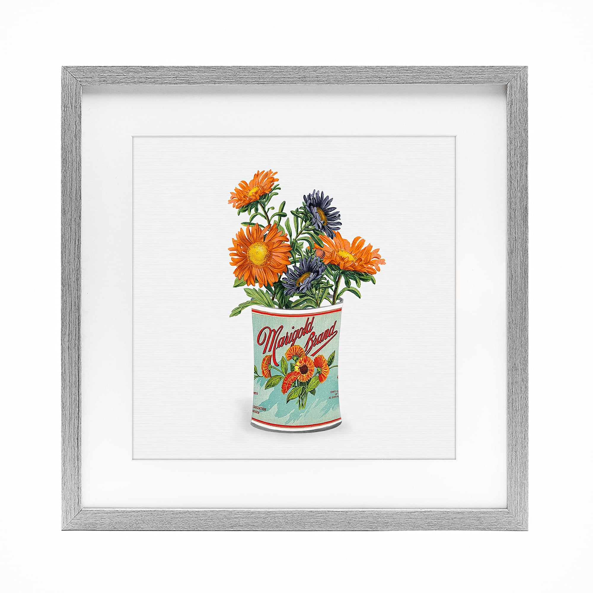Stupell Industries Nostalgic Marigold Tin Bouquet Gray Framed Print Under Glass, design by Val Rhodes