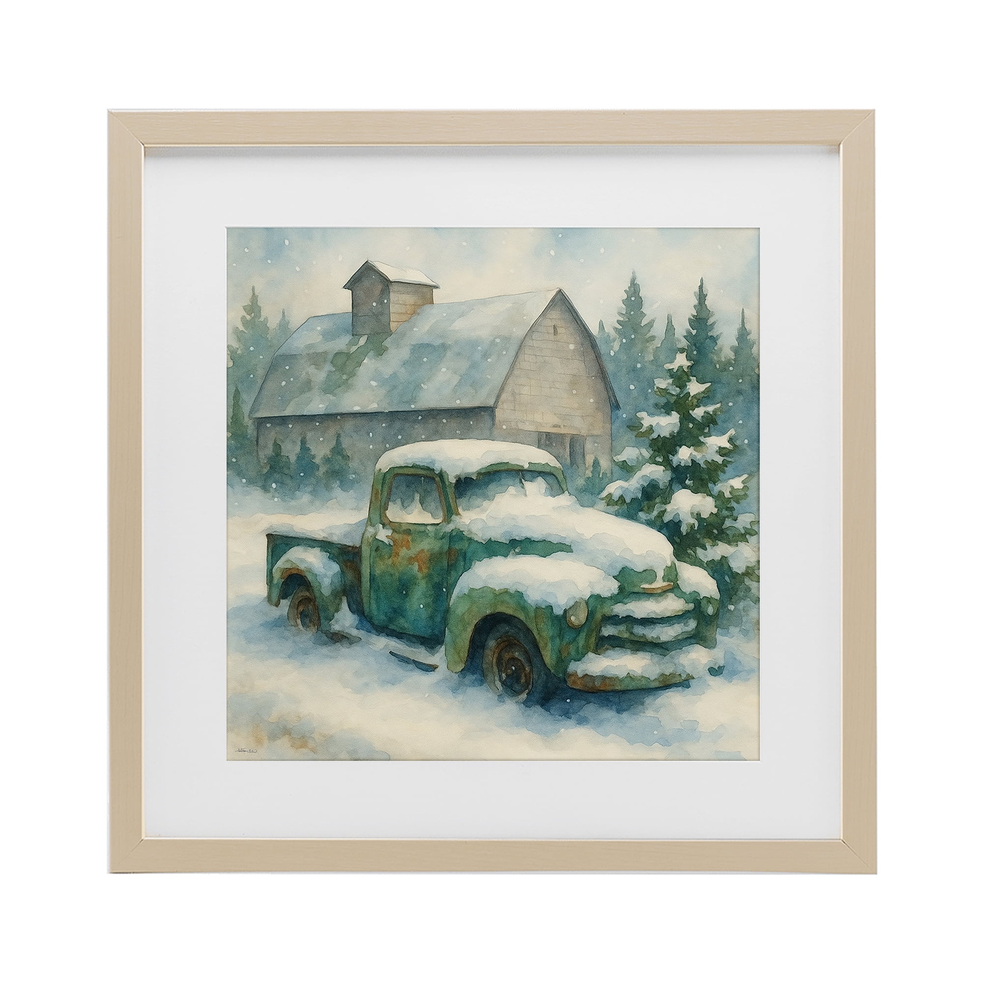 Stupell Industries Nostalgic Winter Farm Truck Birch Framed Print Under Glass, design by Antony Smith