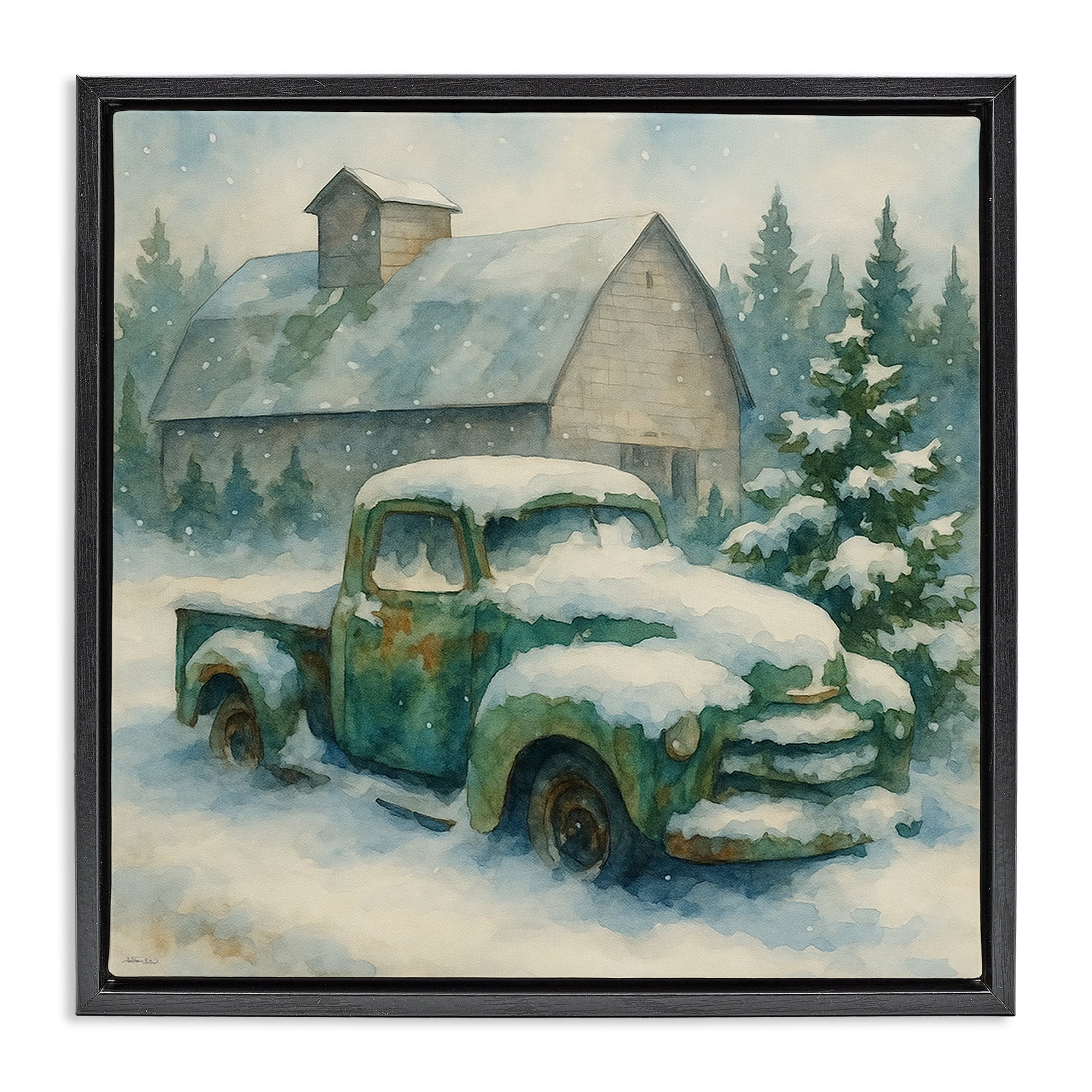 Stupell Industries Nostalgic Winter Farm Truck Black Framed Floater Canvas Wall Art, design by Antony Smith